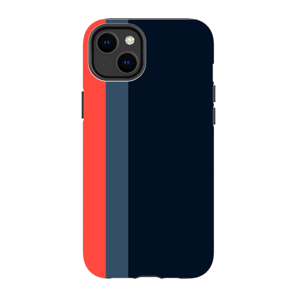 iPhone Tough Case in Chapel design featuring vertical stripes of red, slate blue, and navy on a durable dual-layer shell.