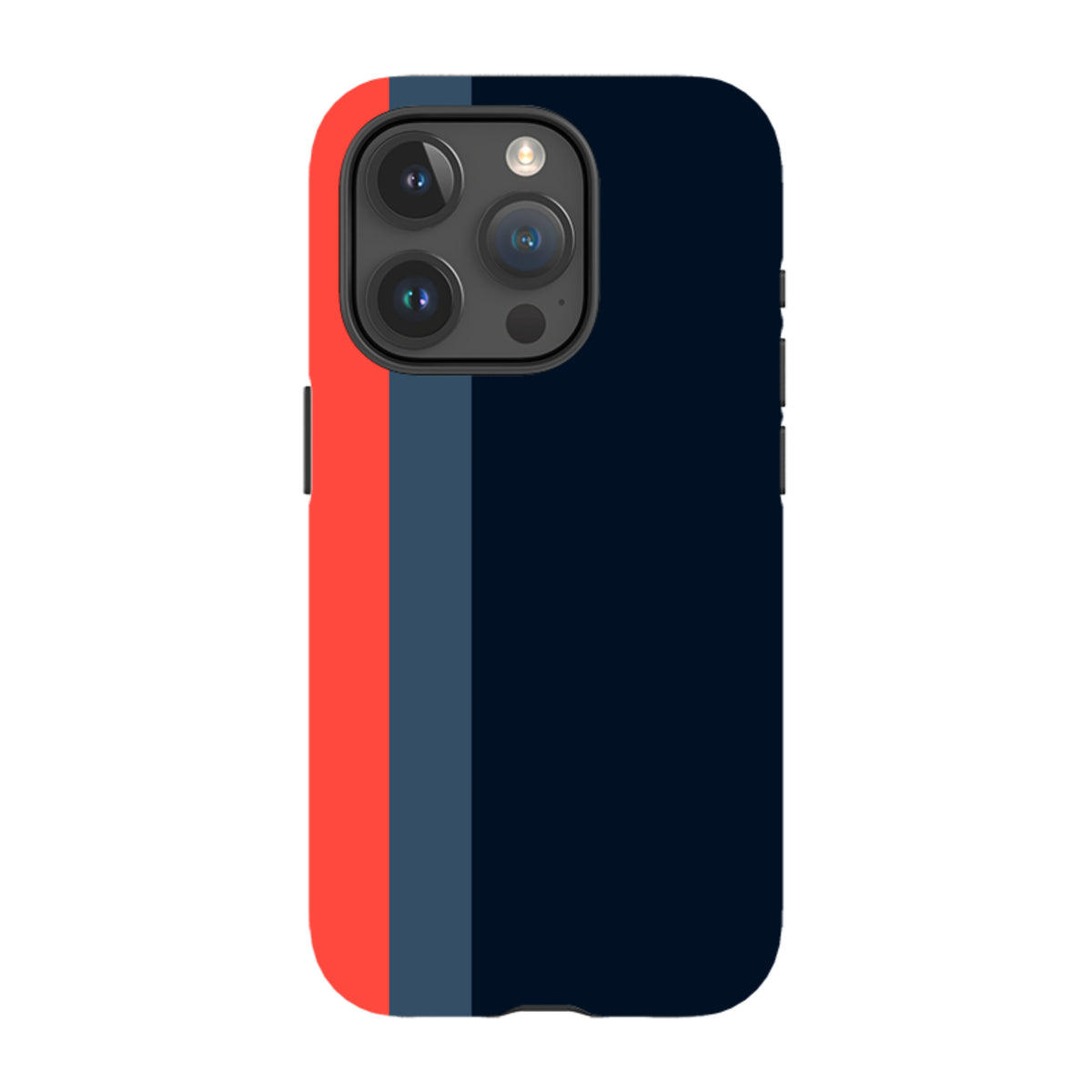 iPhone Tough Case in Chapel design featuring a vertical red, grey, and navy blue color-blocked pattern.