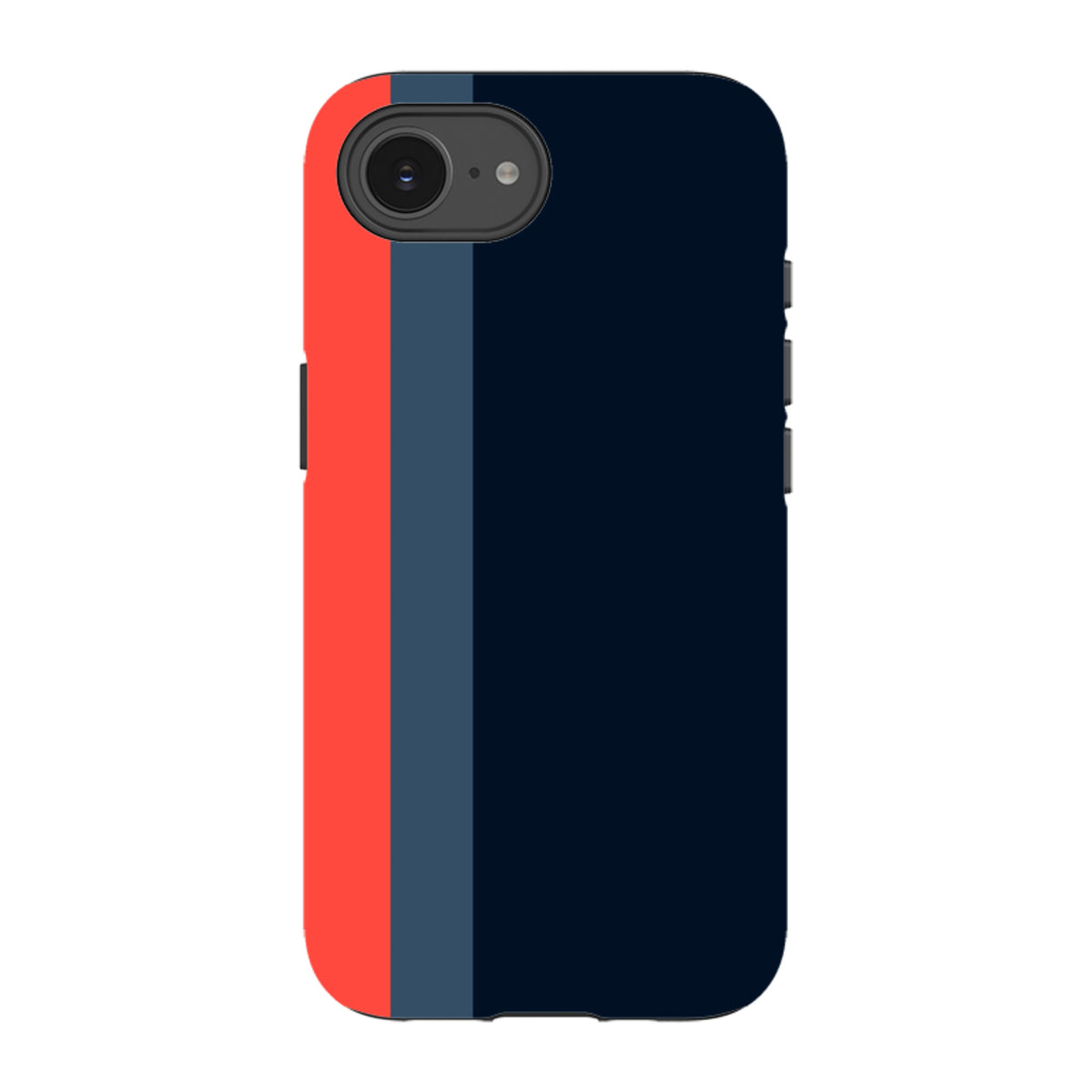 iPhone Tough Case in Chapel design featuring a dark blue, slate, and red vertical stripe pattern with dual-layer protection.