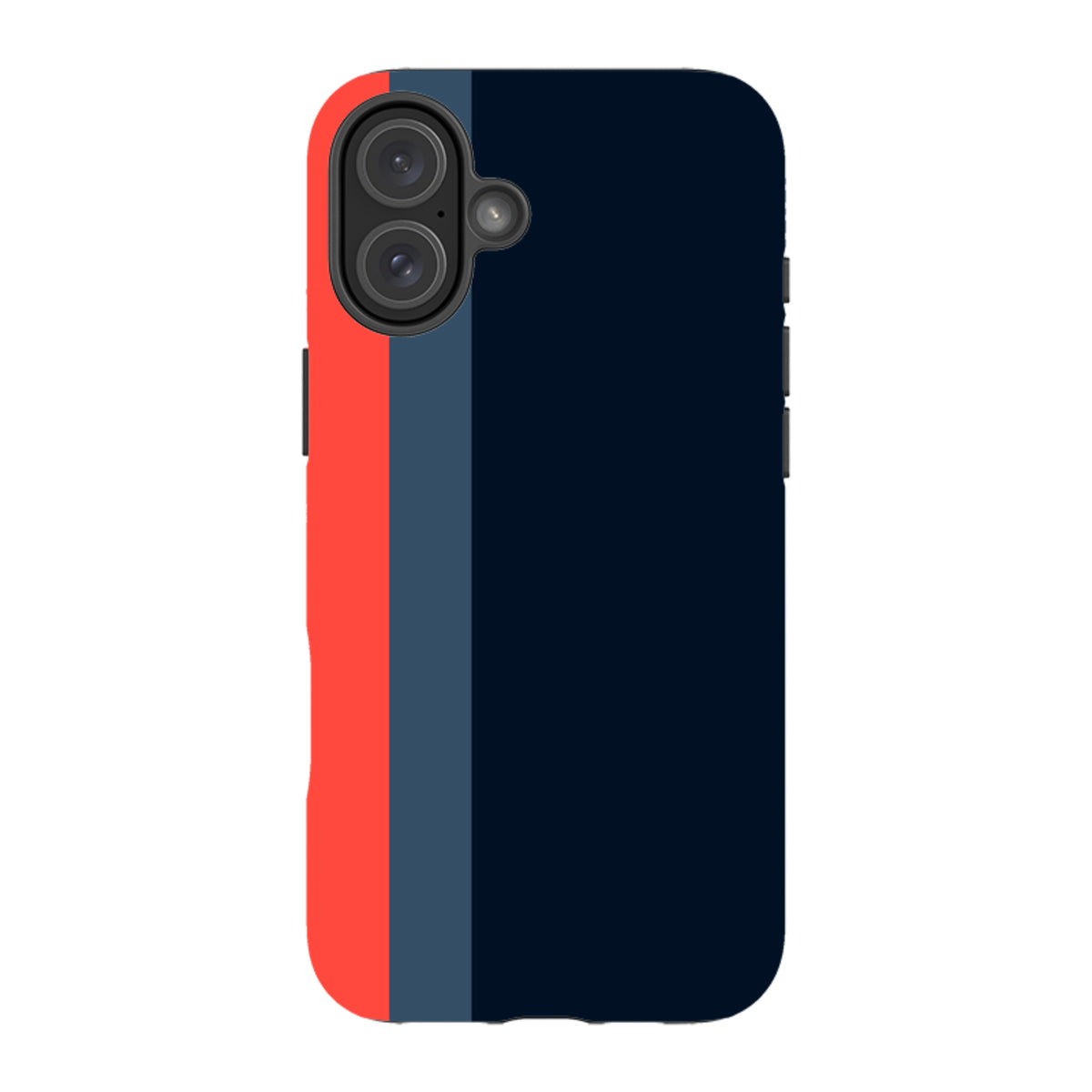 iPhone Tough Case in Chapel design featuring vertical stripes of red, slate blue, and navy blue with dual-layer protection.