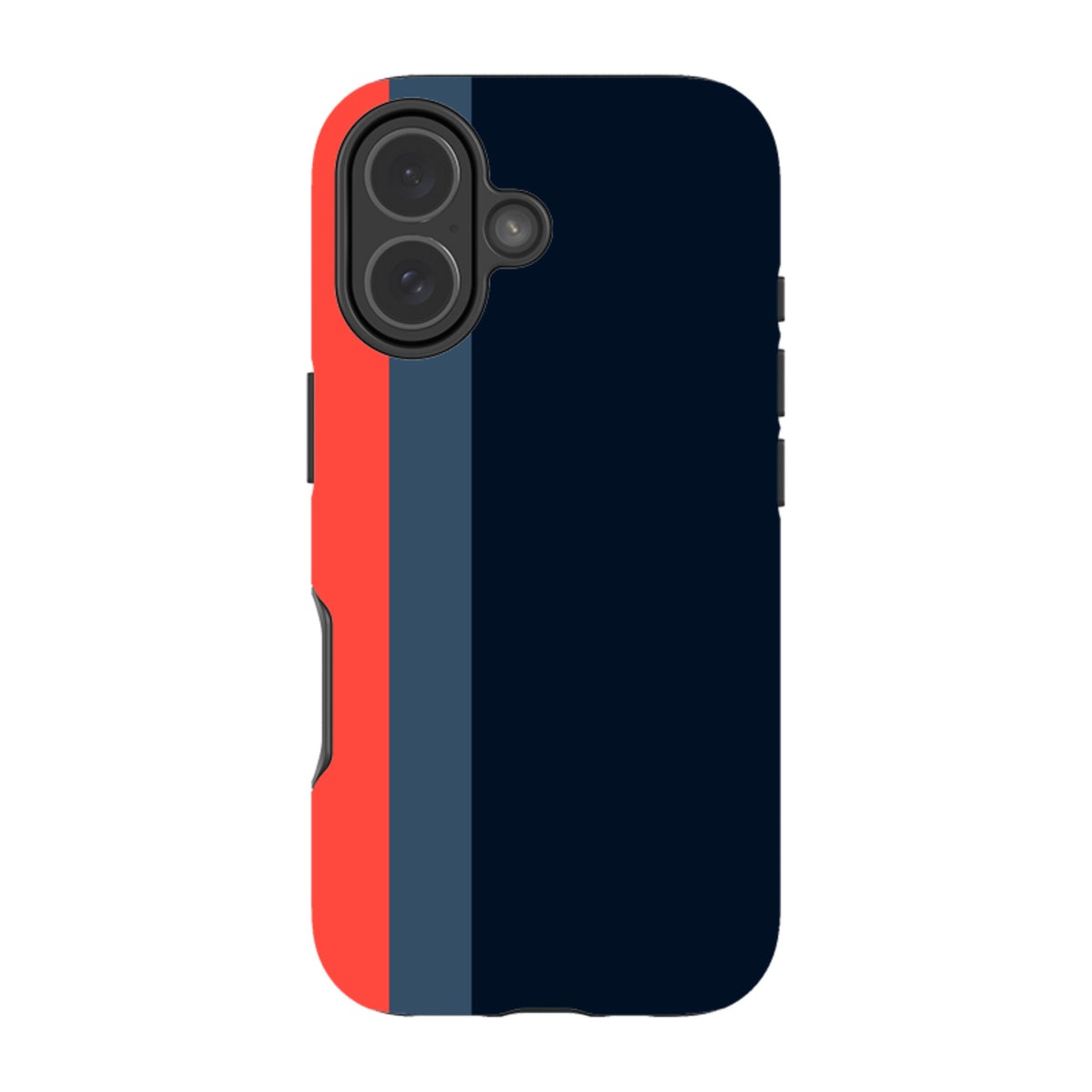 iPhone Tough Case in Chapel design featuring a vertical color-blocked pattern of red, slate blue, and navy on a durable shell.