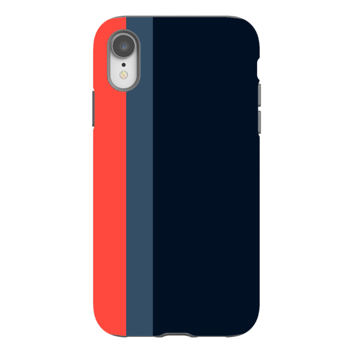 iPhone Tough Case in Chapel design with vertical color-blocked stripes in vibrant red, slate blue, and deep navy.