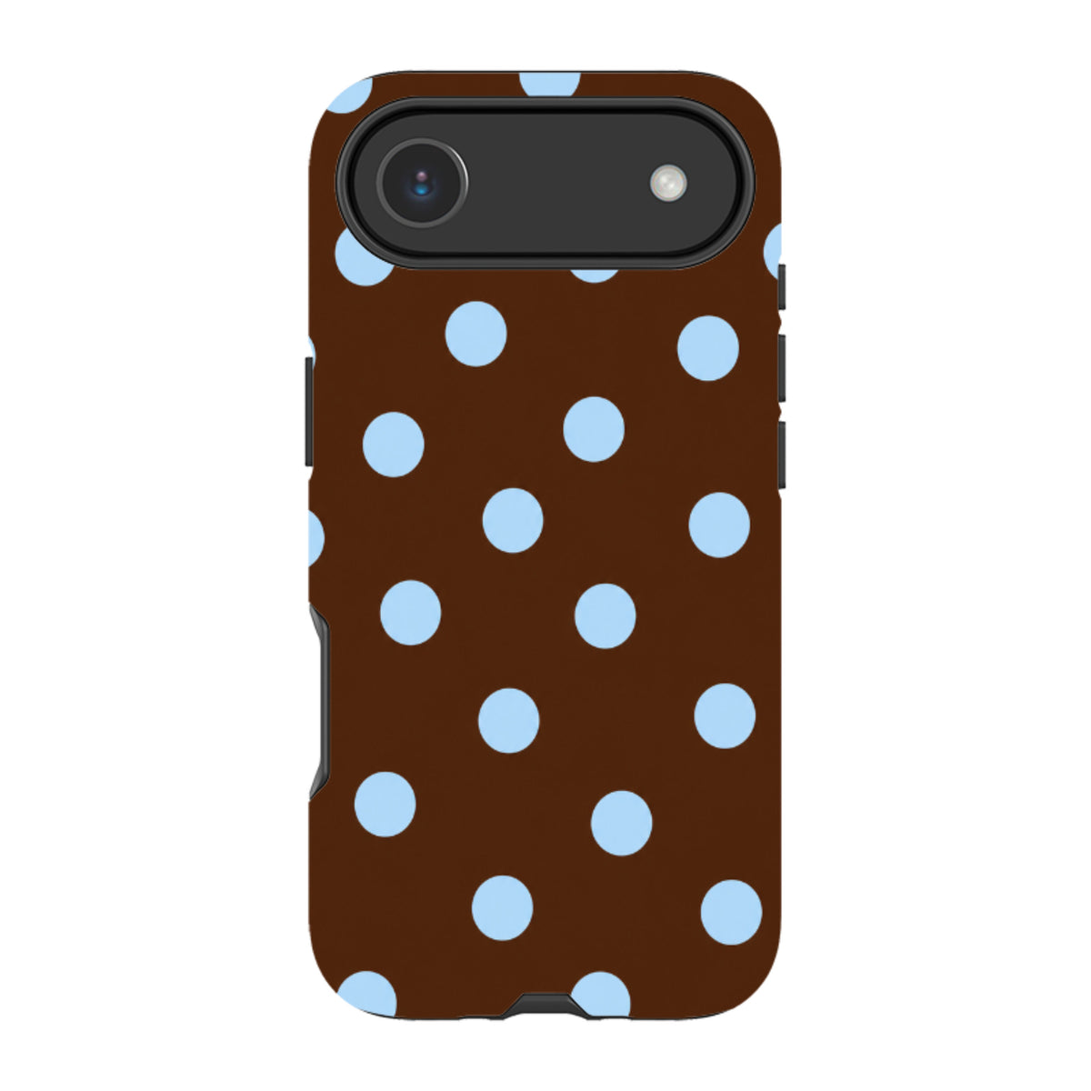 iPhone Tough Case - Chocolate Brown & Baby Blue Polka Dot