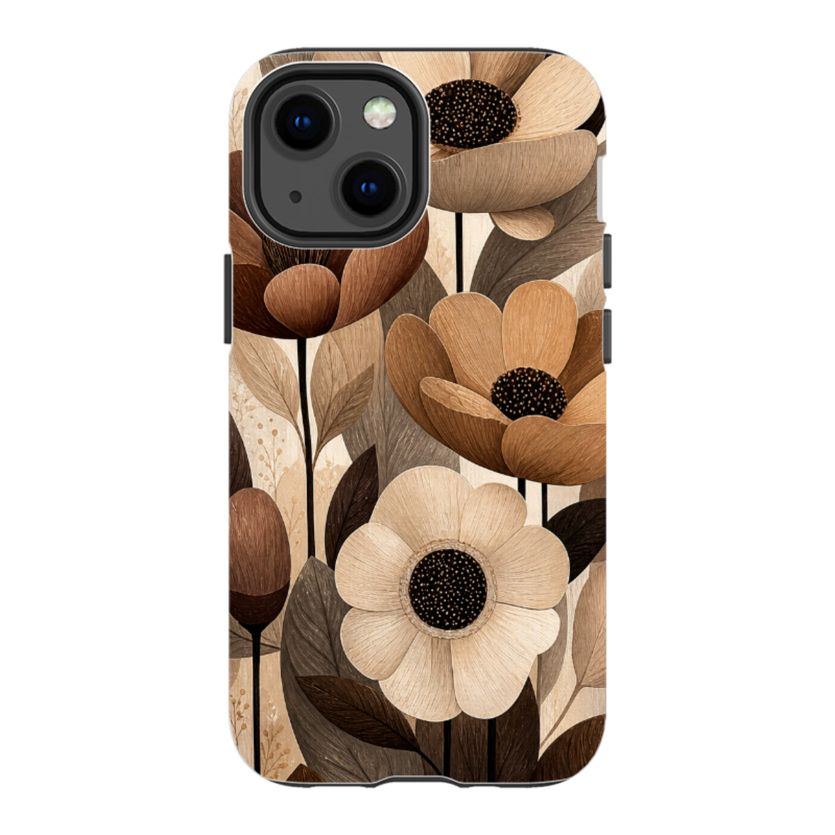iPhone Tough Case - Chocolate Woodgrain Floral