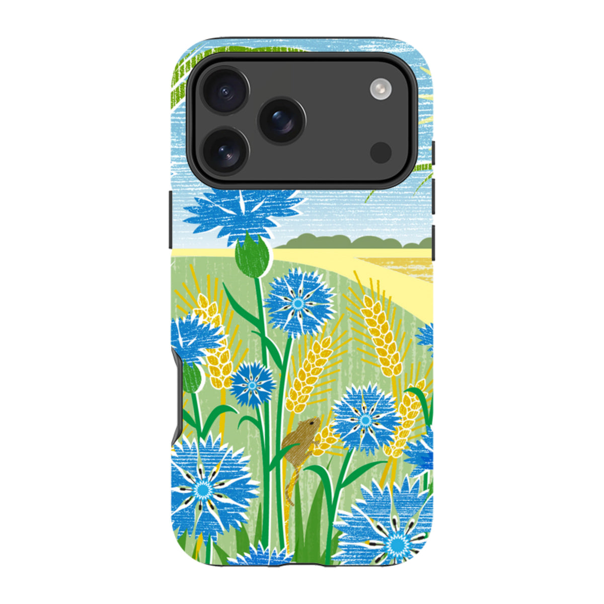 iPhone tough case featuring Liane Payne’s cornflower and wheat field art with a protective dual-layer design.