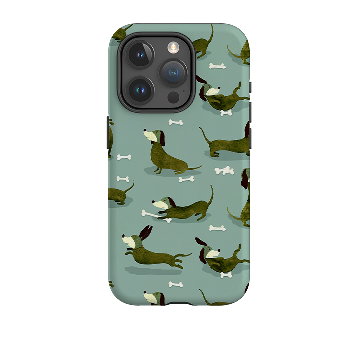 iPhone Tough Case - Dash Dogs Green By Katherine Quinn