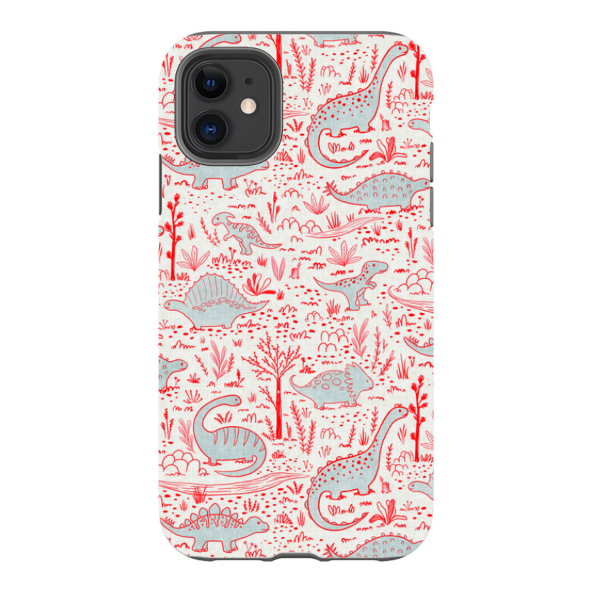 iPhone Tough Case - Dinosaur line Red and Blue By Katherine Quinn