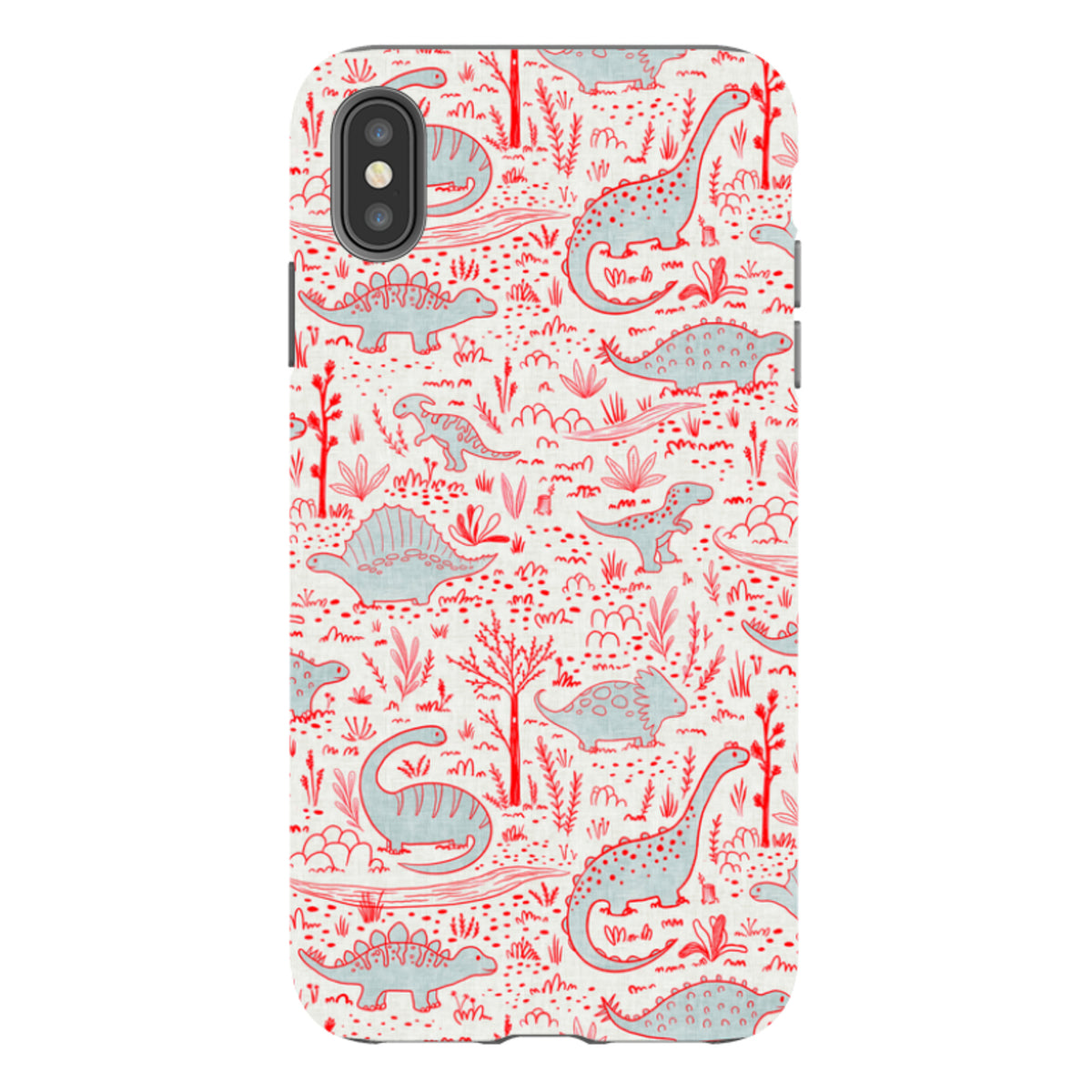 iPhone Tough Case - Dinosaur line Red and Blue By Katherine Quinn