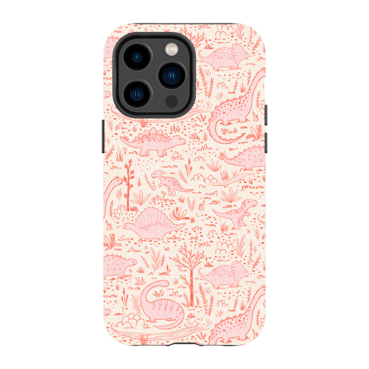 iPhone Tough Case - Dinosaur line Red and Pink By Katherine Quinn