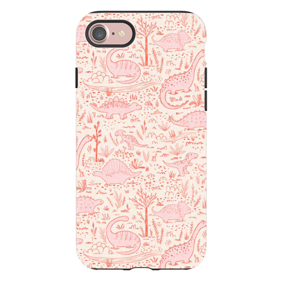 iPhone Tough Case - Dinosaur line Red and Pink By Katherine Quinn