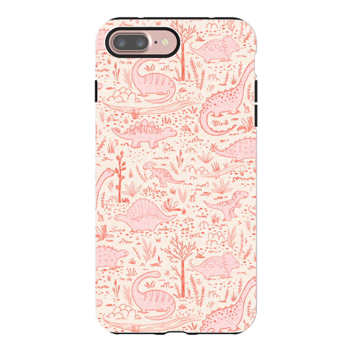 iPhone Tough Case - Dinosaur line Red and Pink By Katherine Quinn