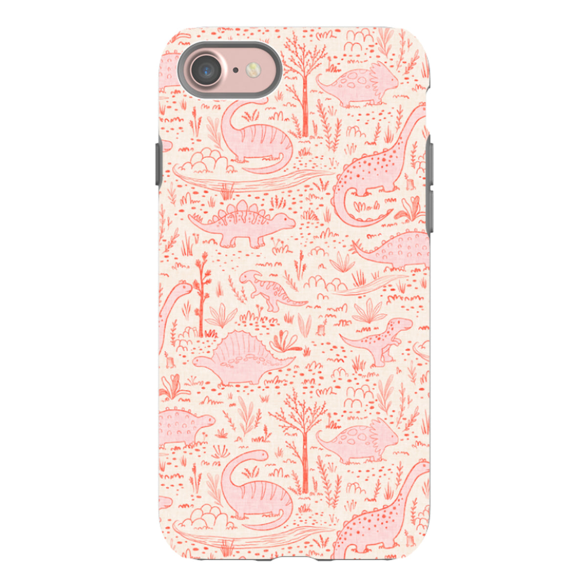 iPhone Tough Case - Dinosaur line Red and Pink By Katherine Quinn