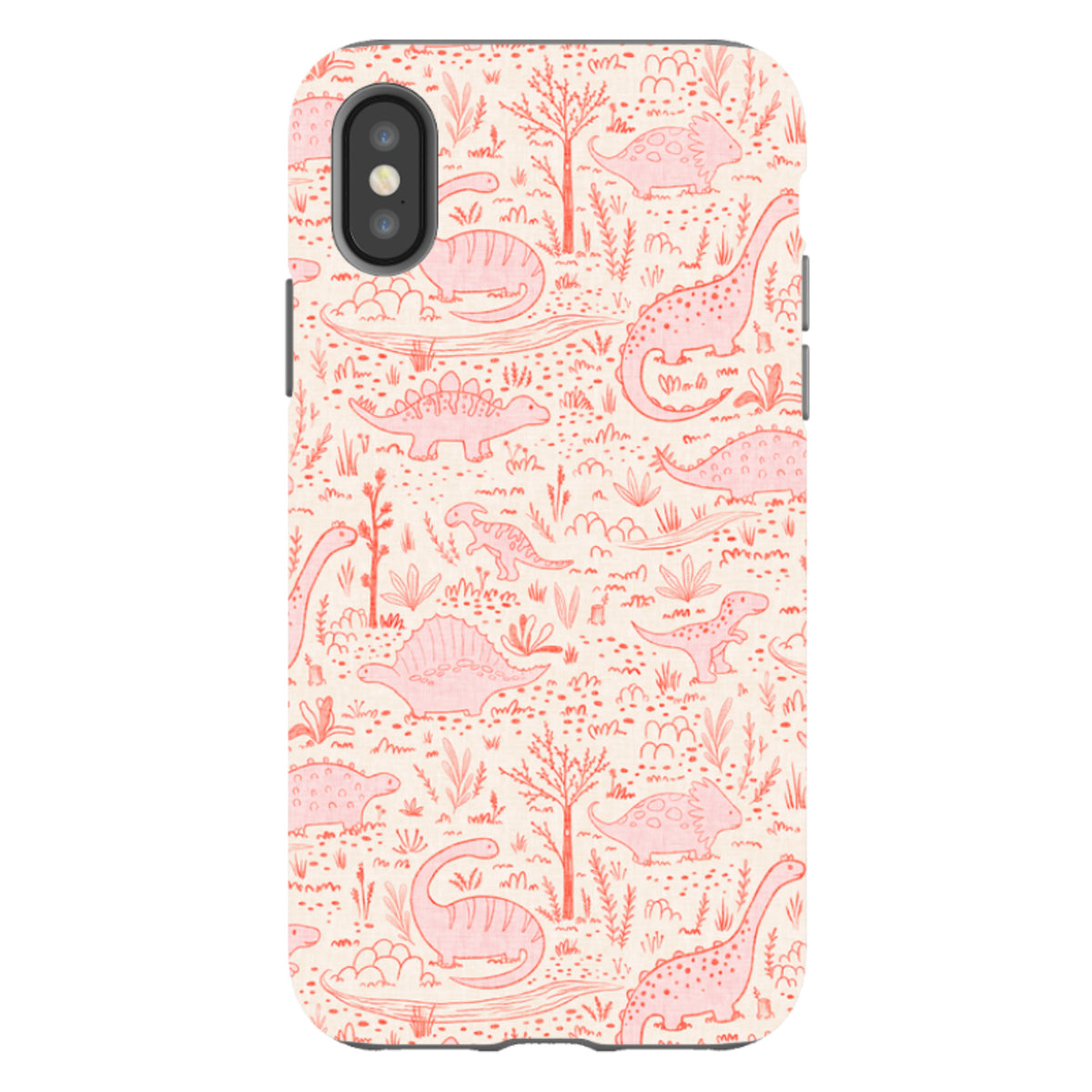 iPhone Tough Case - Dinosaur line Red and Pink By Katherine Quinn