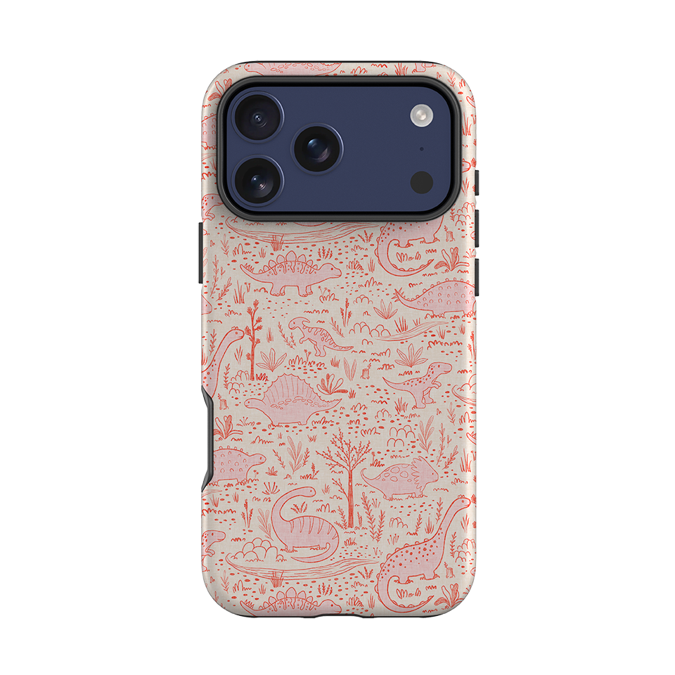 iPhone Tough Case - Dinosaur line Red and Pink By Katherine Quinn