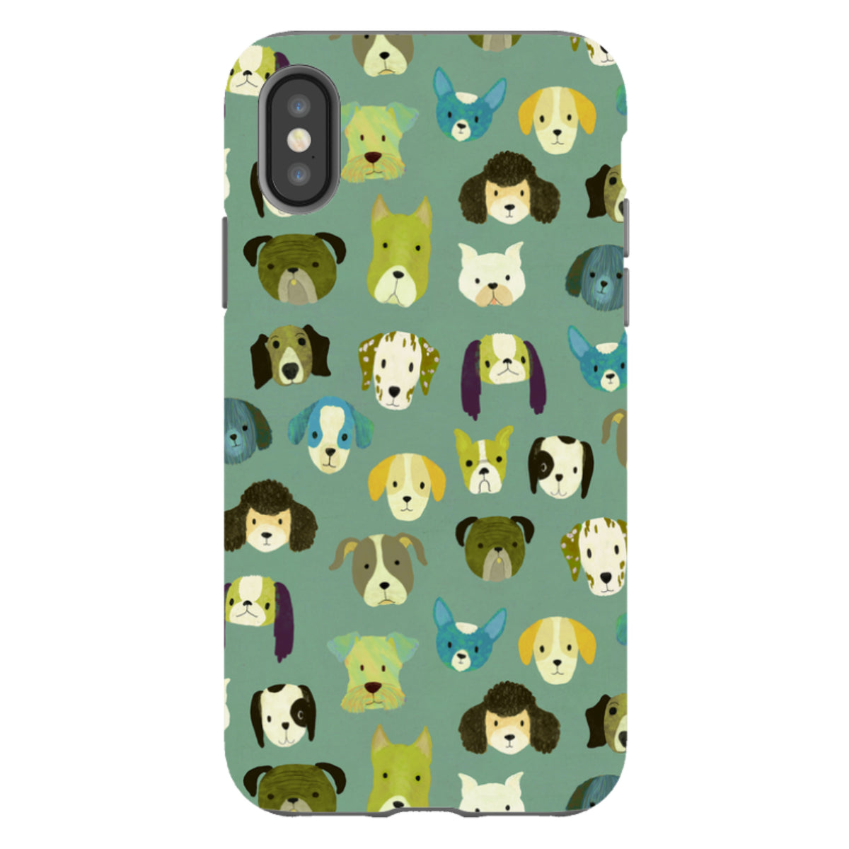 iPhone Tough Case - Dog Heads Green By Katherine Quinn