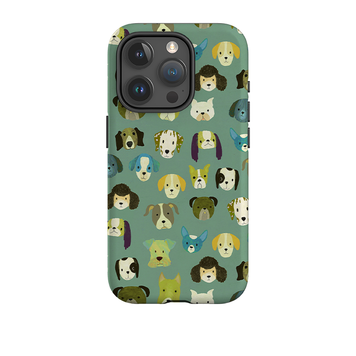 iPhone Tough Case - Dog Heads Green By Katherine Quinn