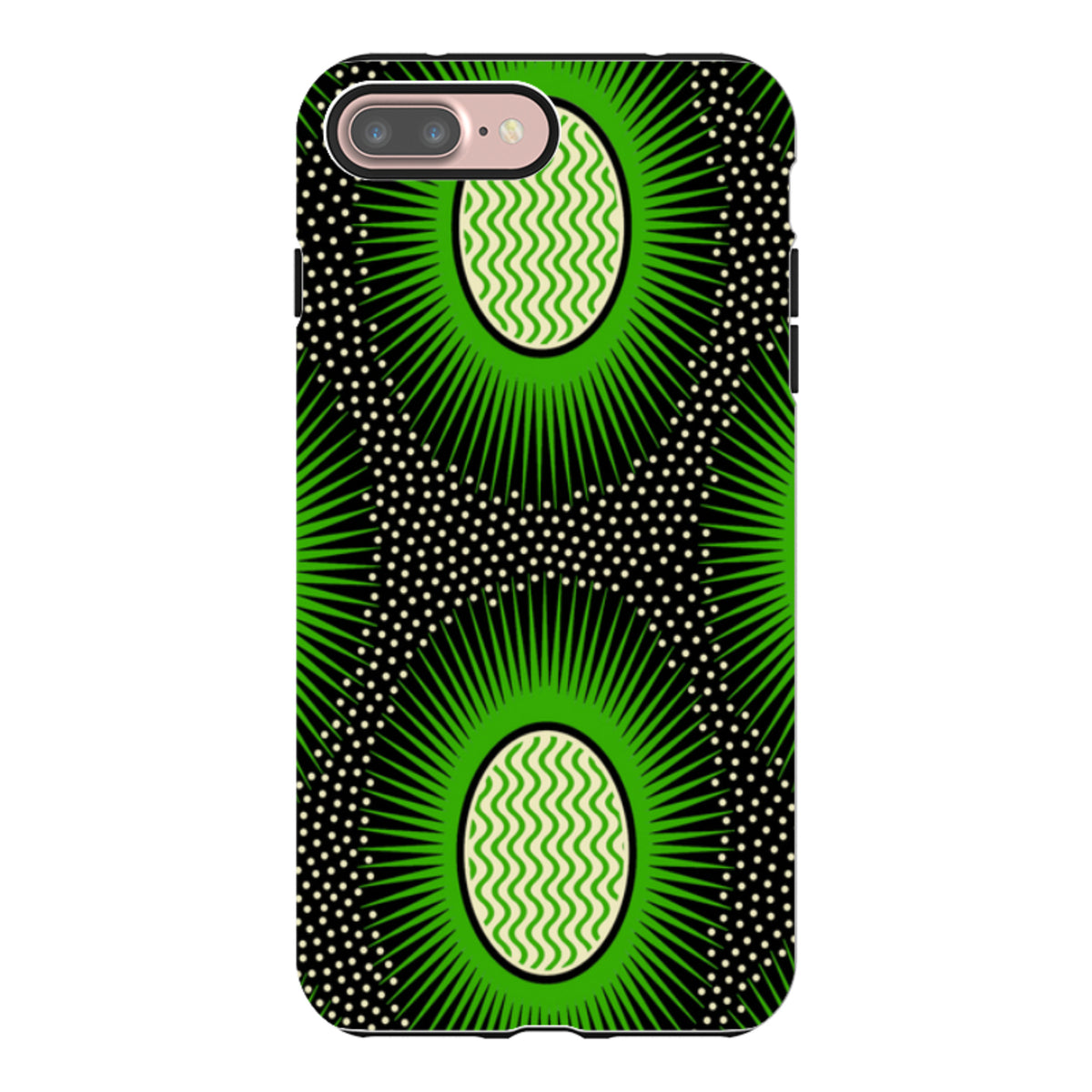 iPhone Tough Case featuring Cressida Bell's Eclipse green and black geometric pattern with dual-layer protection.