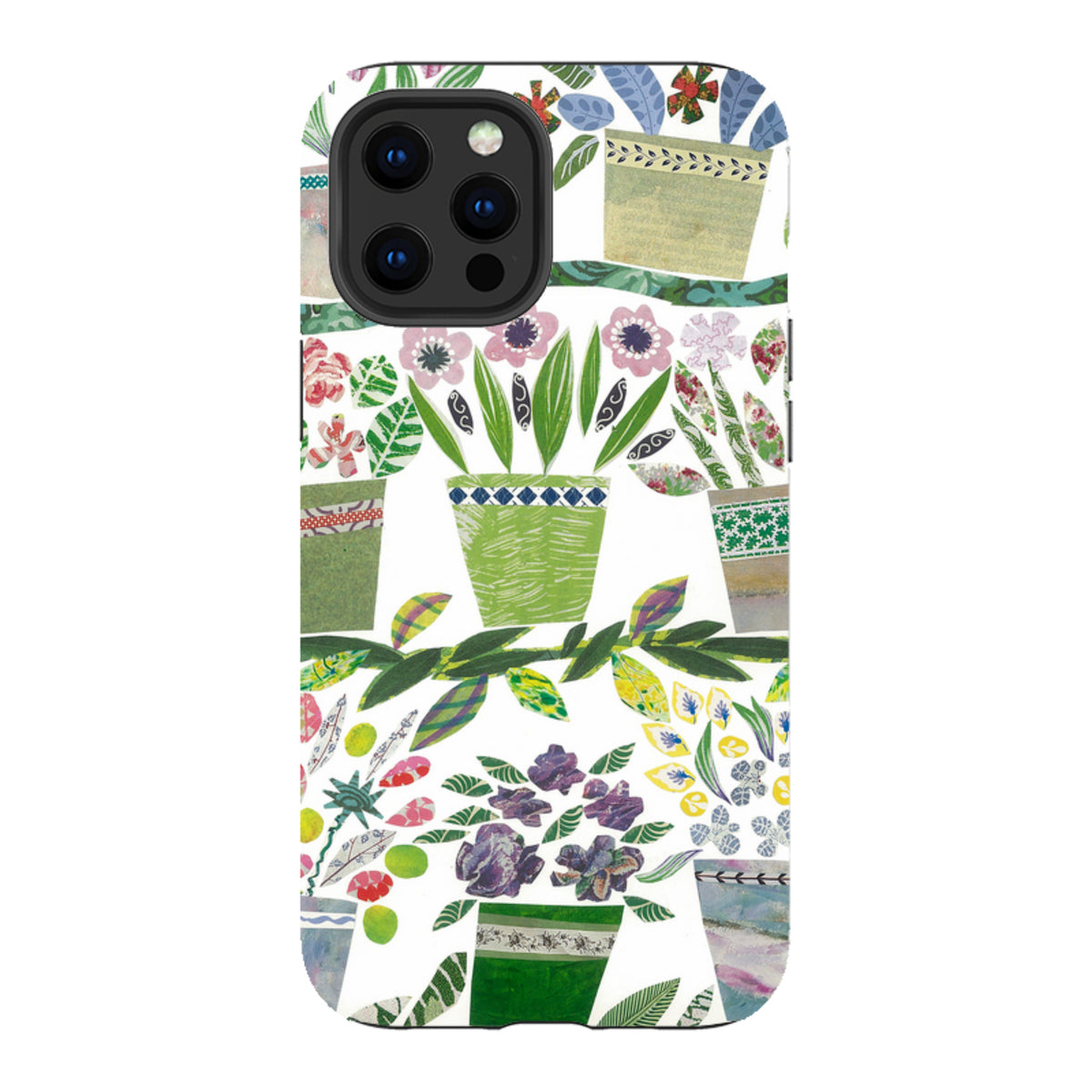iPhone tough case featuring a vibrant, high-definition collage of colorful flowerpots and plants by Jane Robbins.