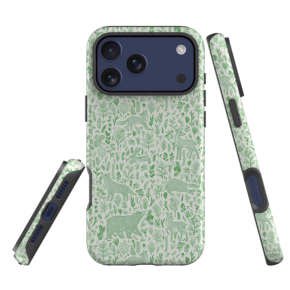 iPhone Tough Case - Forest animals green By Katherine Quinn