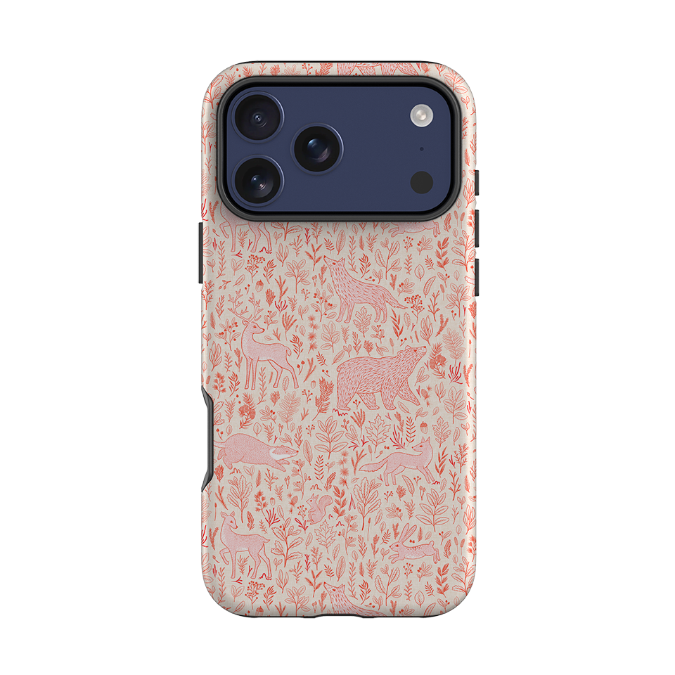 iPhone Tough Case - Forest animals pink and red By Katherine Quinn