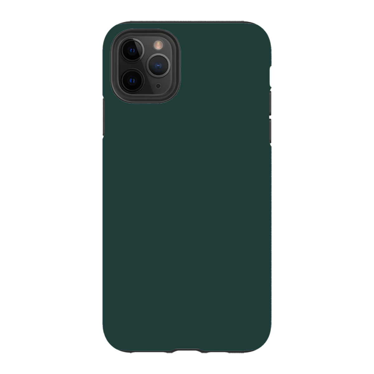 Forest green dual-layer iPhone tough case with a protective polycarbonate shell and precise camera cutouts.