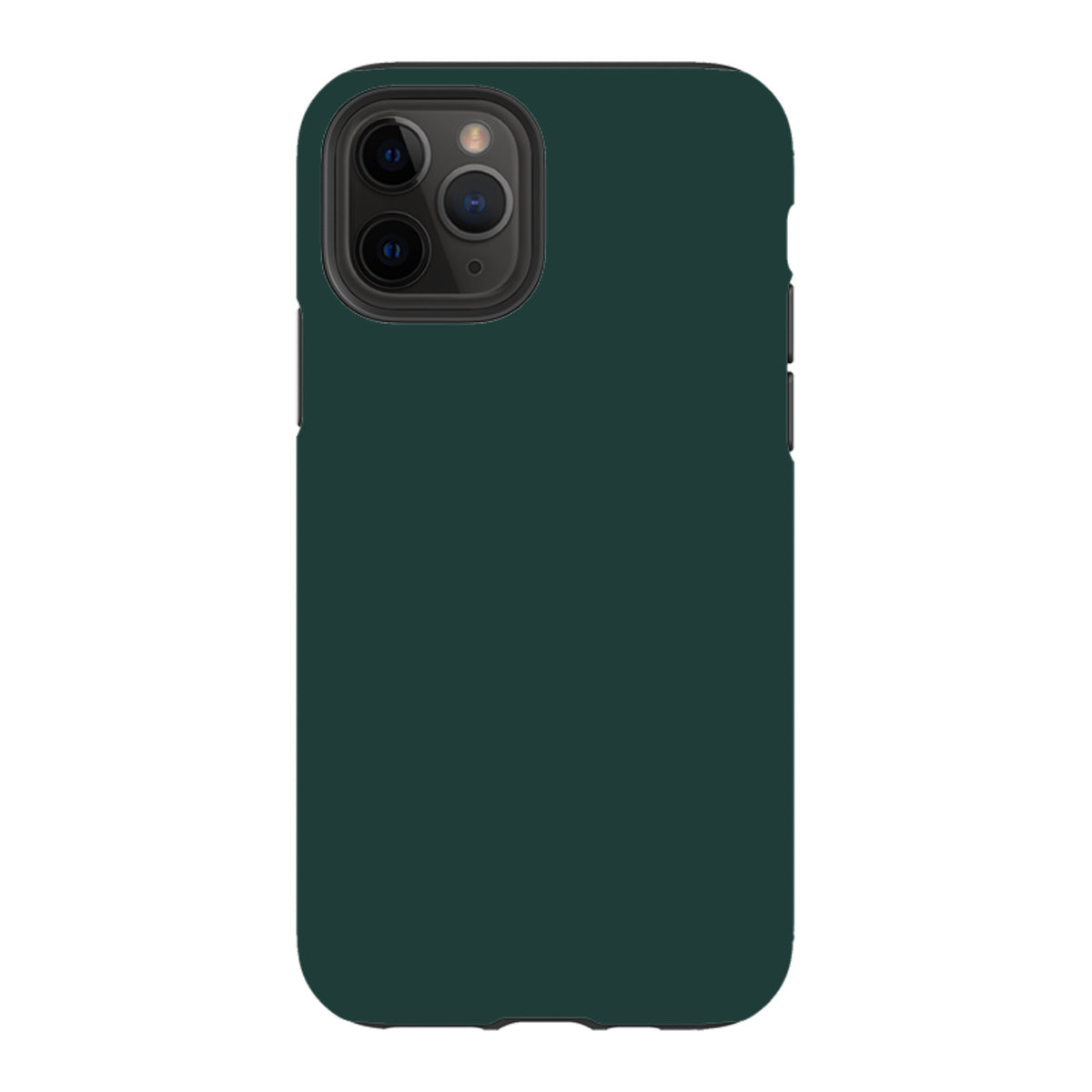 Forest green dual-layer iPhone tough case with a protective camera cutout and sleek, durable design.