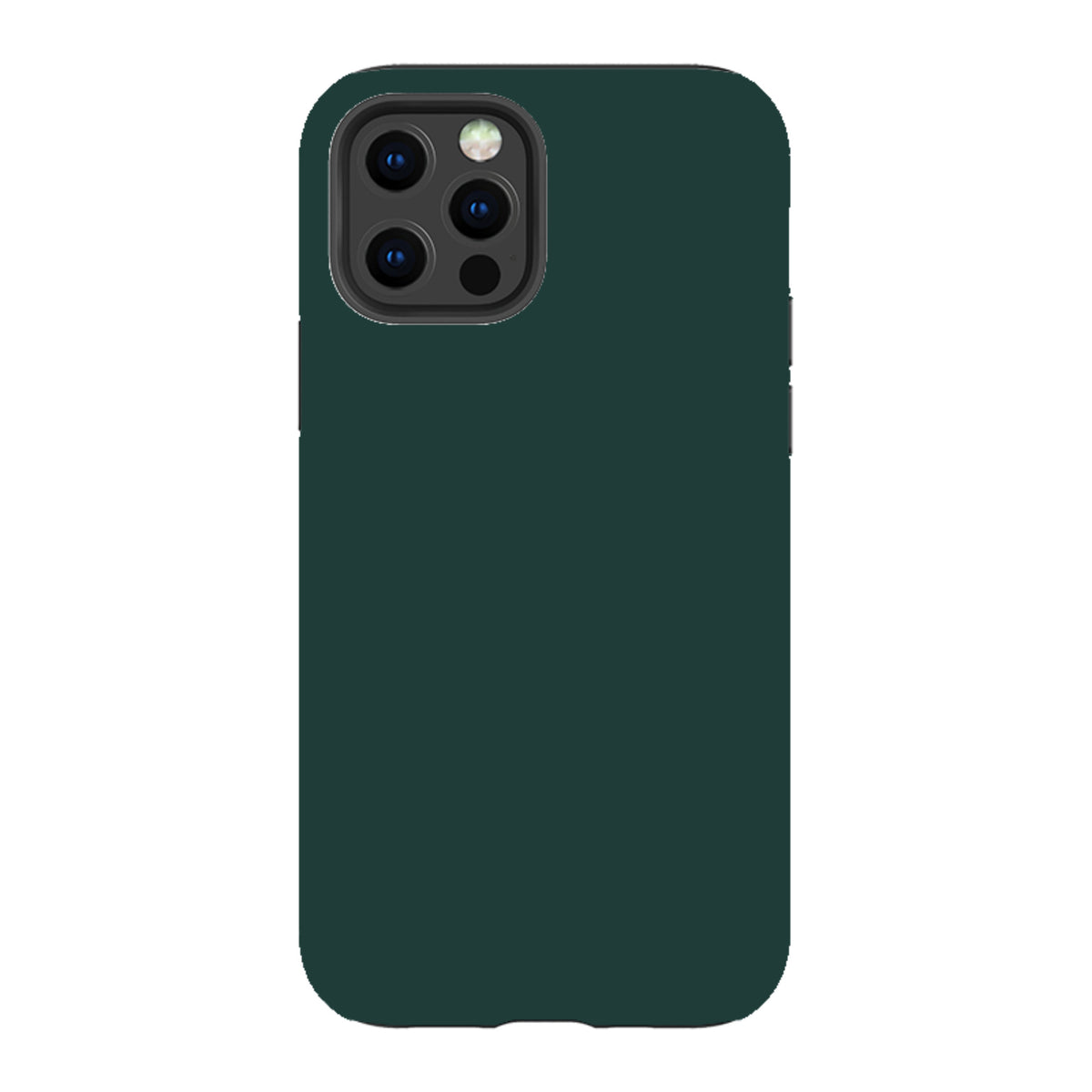 Forest green dual-layer iPhone tough case with a protective camera cutout and sleek, minimalist design.