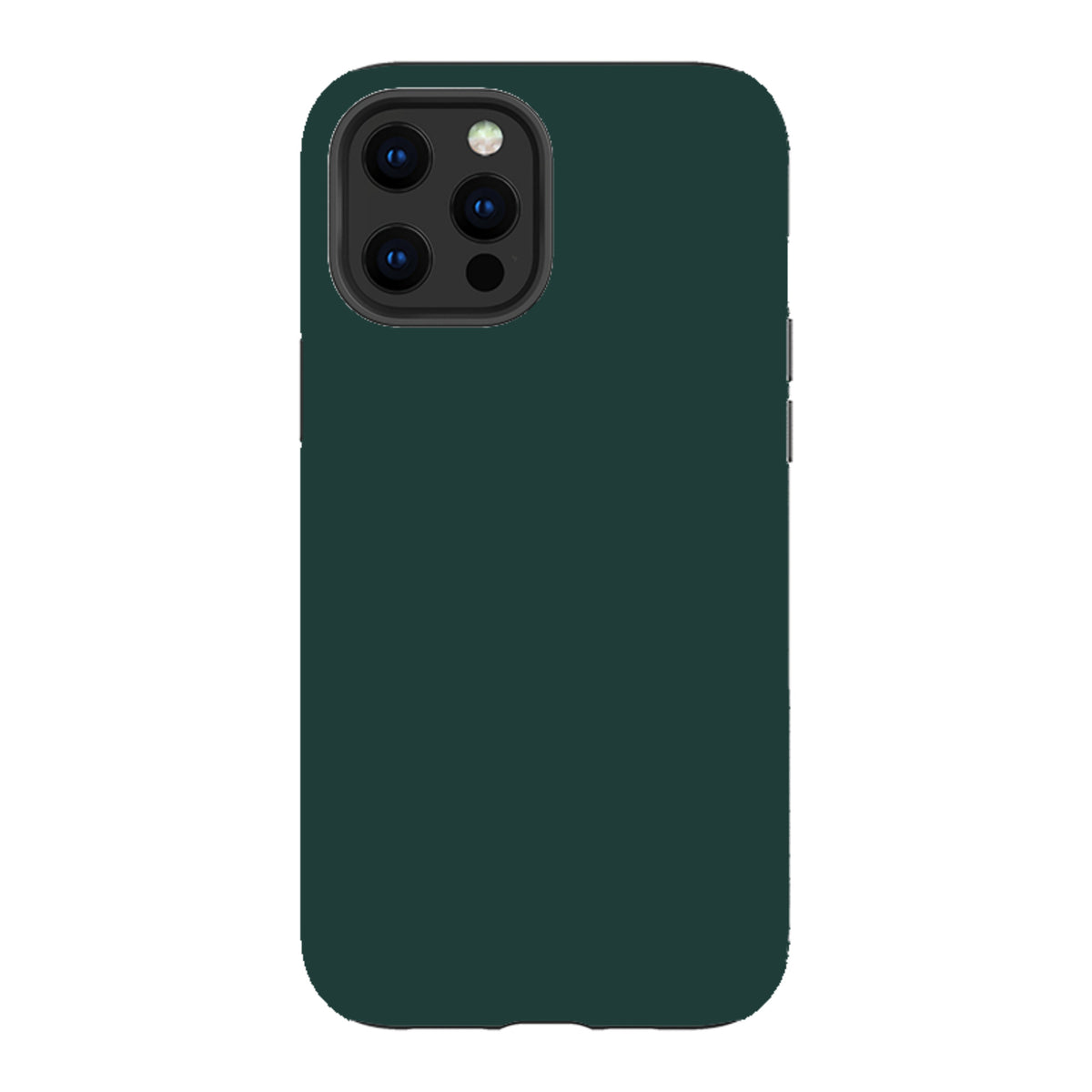 Forest green dual-layer iPhone tough case with a sleek, protective design and precise cutouts for the camera and ports.
