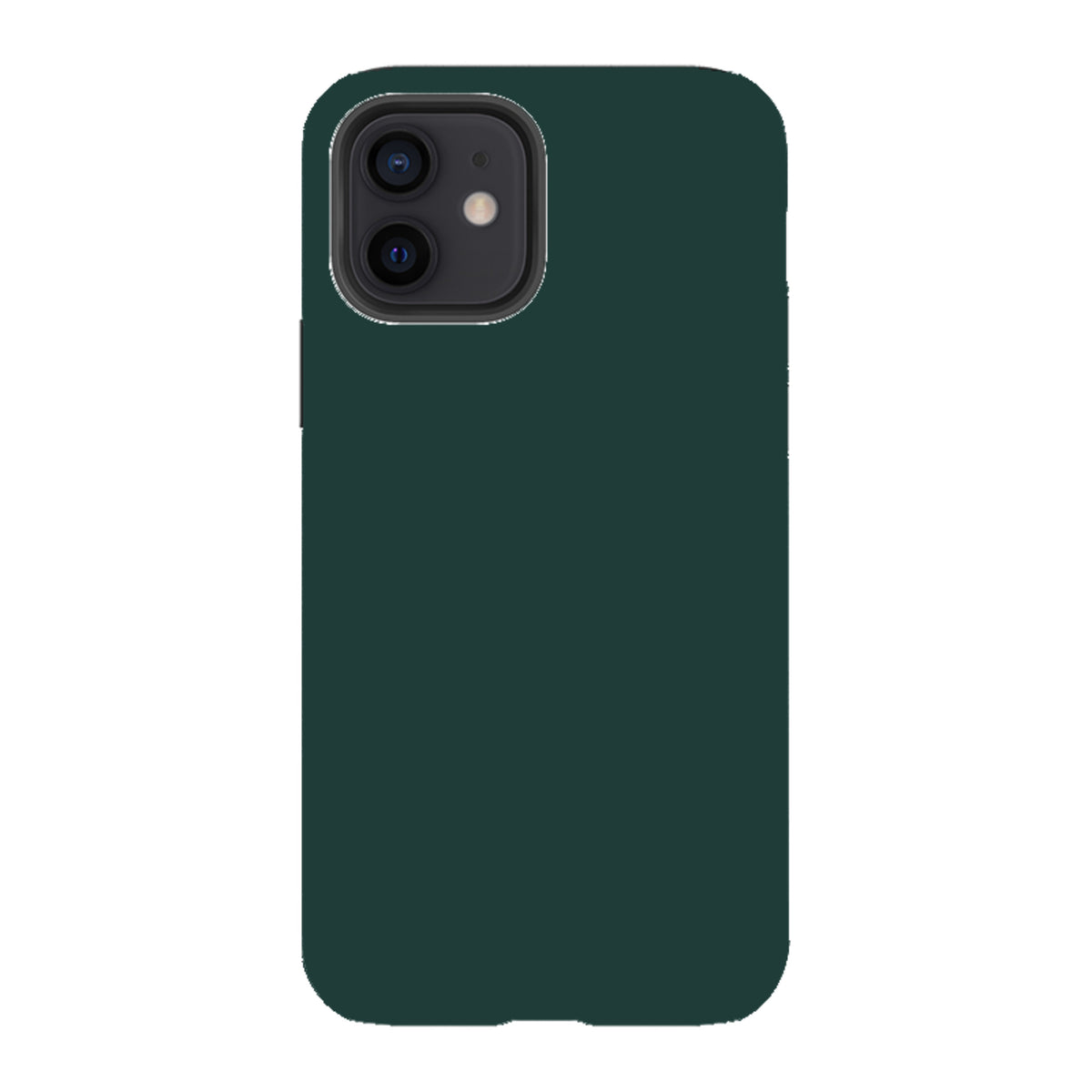 Forest green dual-layer iPhone tough case with a smooth finish and precise cutouts for the camera and buttons.
