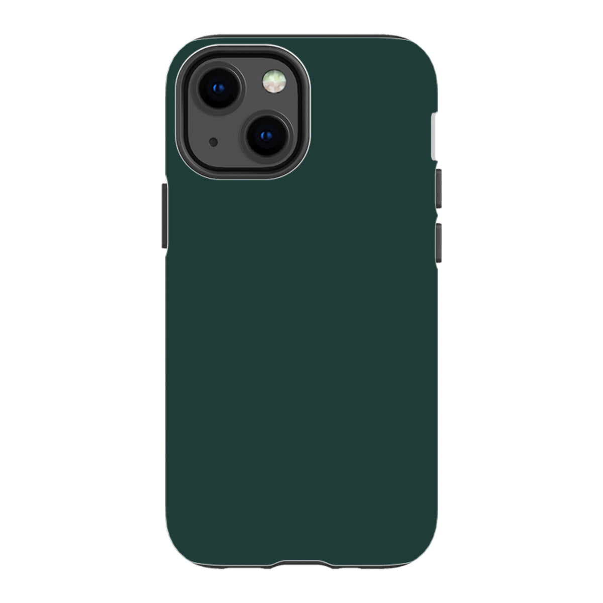 Forest green dual-layer iPhone tough case with a protective polycarbonate shell and precise camera cutouts.