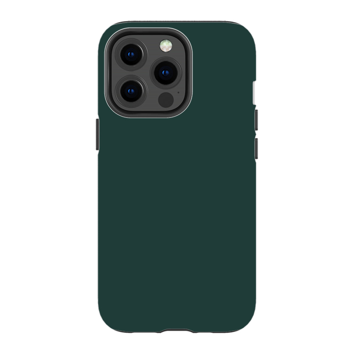 Forest green dual-layer iPhone tough case with a protective polycarbonate shell and precise camera cutouts.
