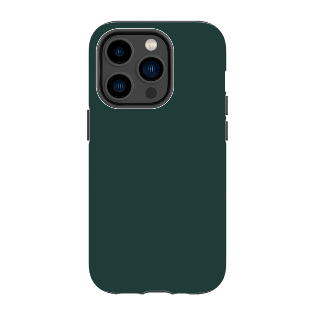 Forest green dual-layer iPhone tough case with a sleek, protective design and precise camera cutouts.