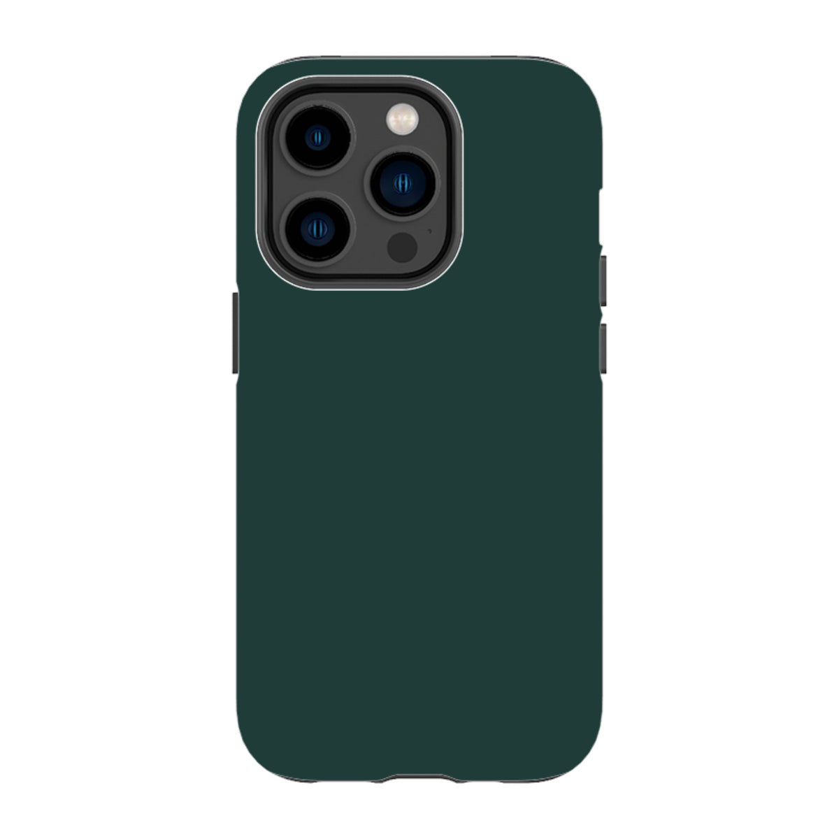 Forest green dual-layer iPhone tough case with a sleek, protective design and precise camera cutouts.