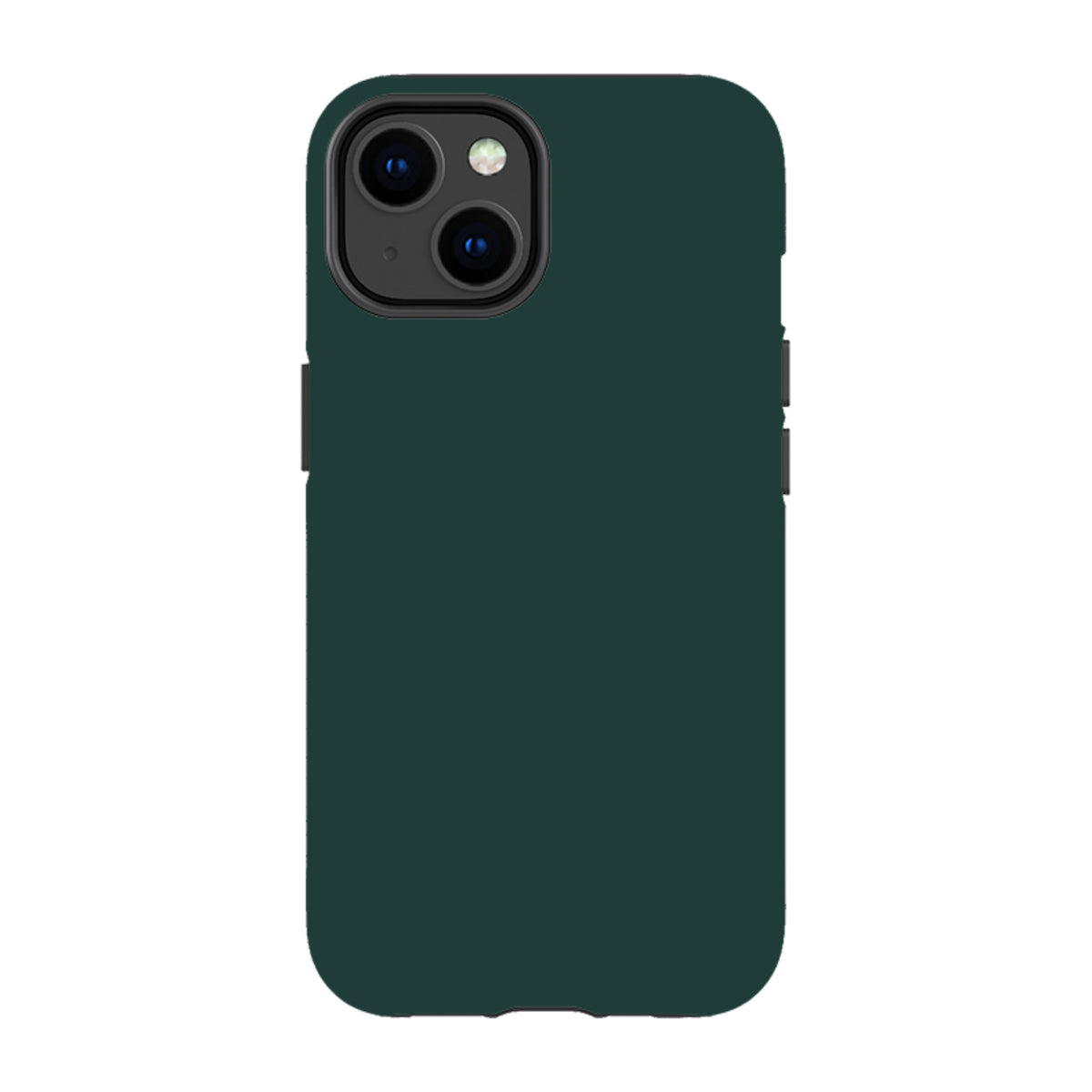 Forest green dual-layer iPhone tough case with raised camera protection and a sleek, durable polycarbonate shell.