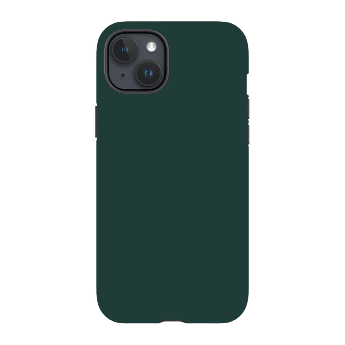 Forest green iPhone tough case with a dual-layer design, featuring a protective camera cutout and sleek, durable finish.