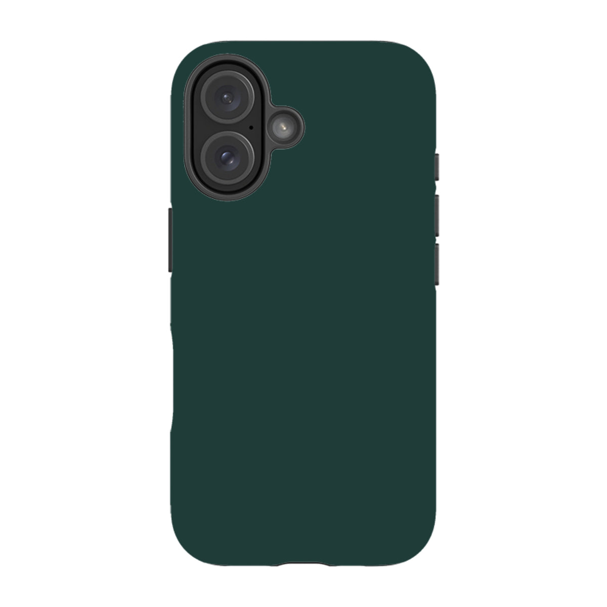 Forest green dual-layer iPhone tough case with a sleek, minimalist design and precise camera cutouts.