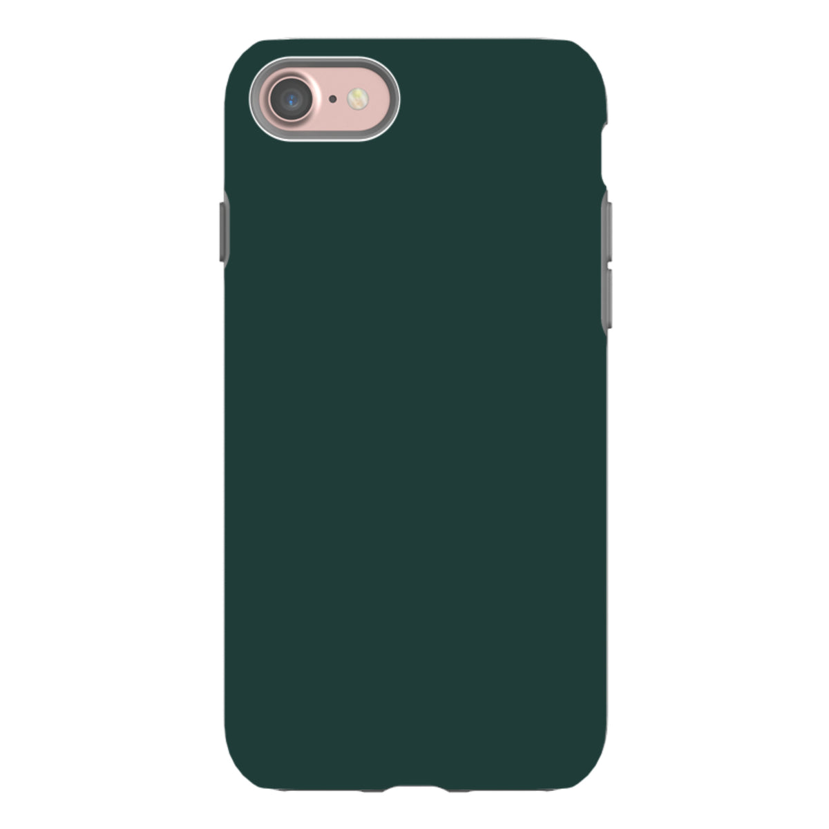 Forest green dual-layer iPhone tough case with a smooth finish and precise camera cutout for reliable protection.