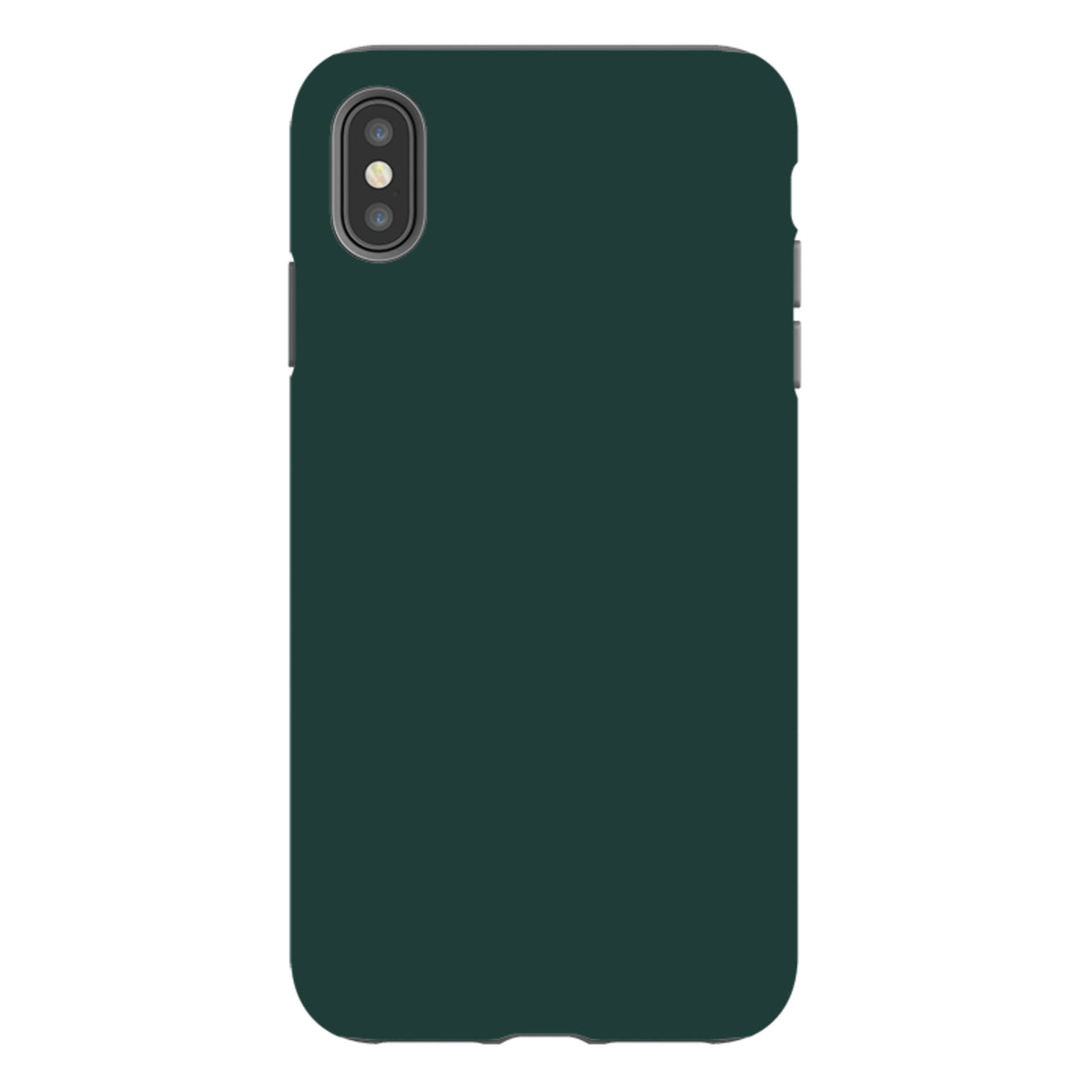Forest green dual-layer iPhone tough case with a smooth finish and precise camera cutouts for everyday protection.