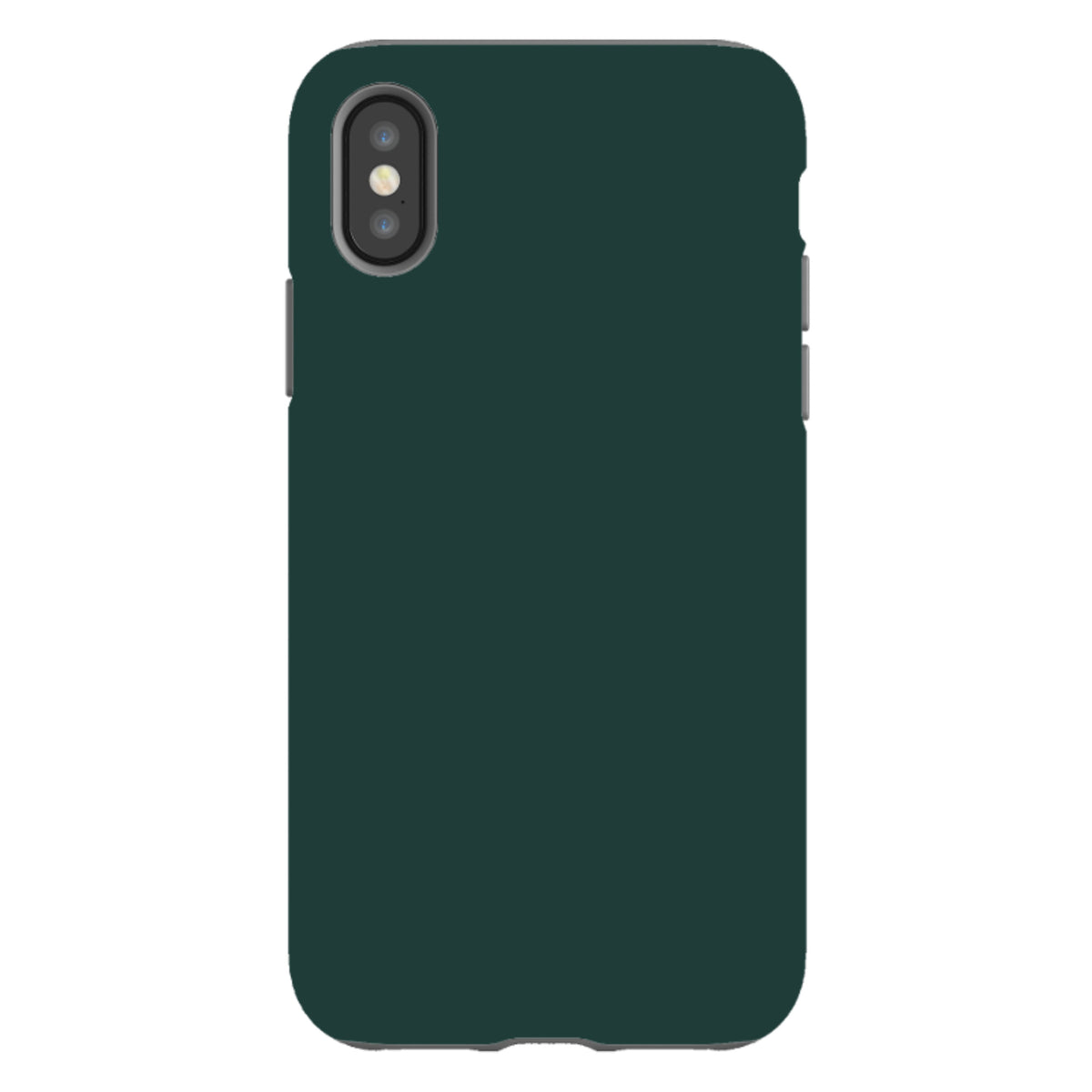Forest green dual-layer iPhone tough case with a sleek, protective design and precise camera cutouts.