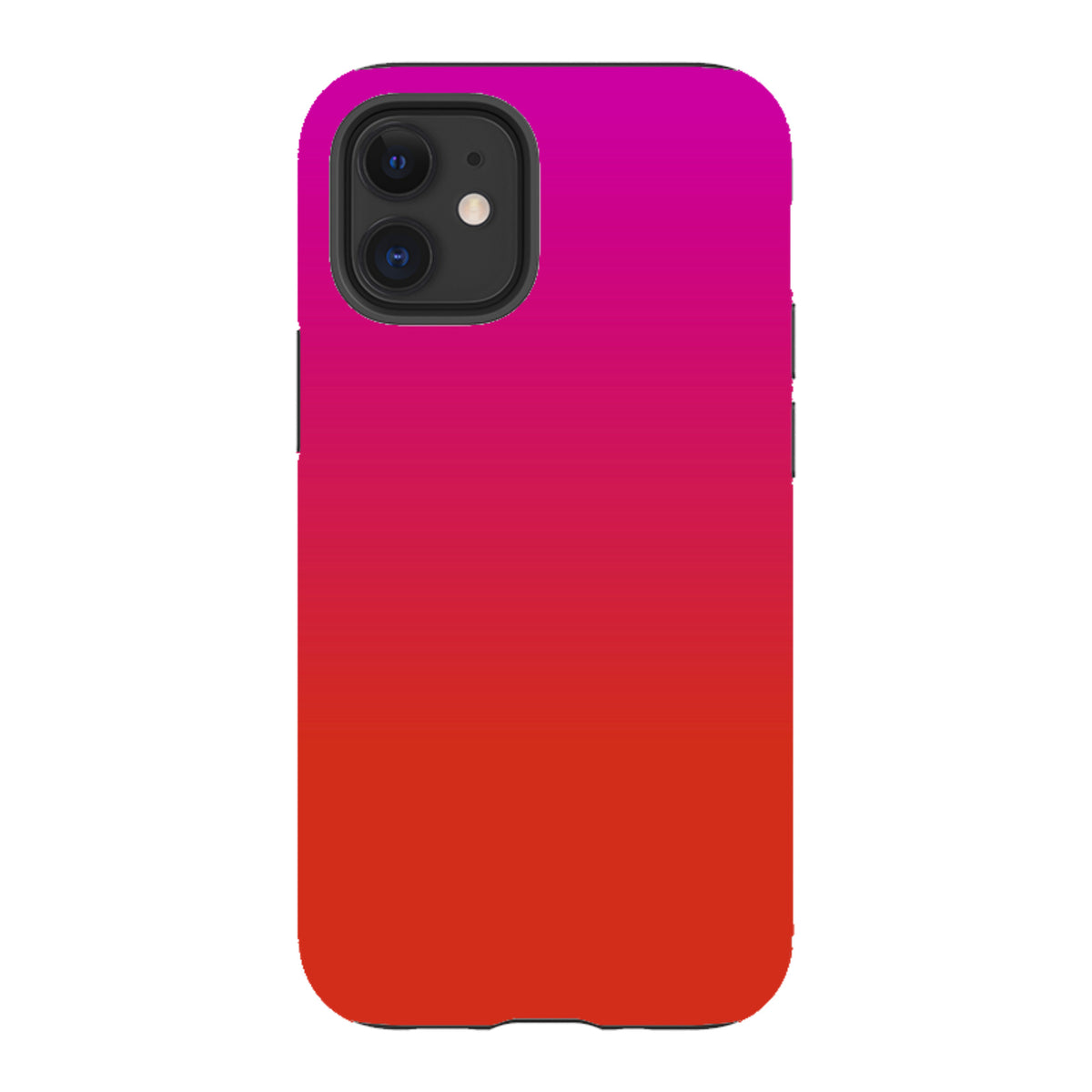 iPhone Tough Case in Geranium pink and red gradient with a durable dual-layer design and protective camera cutout.