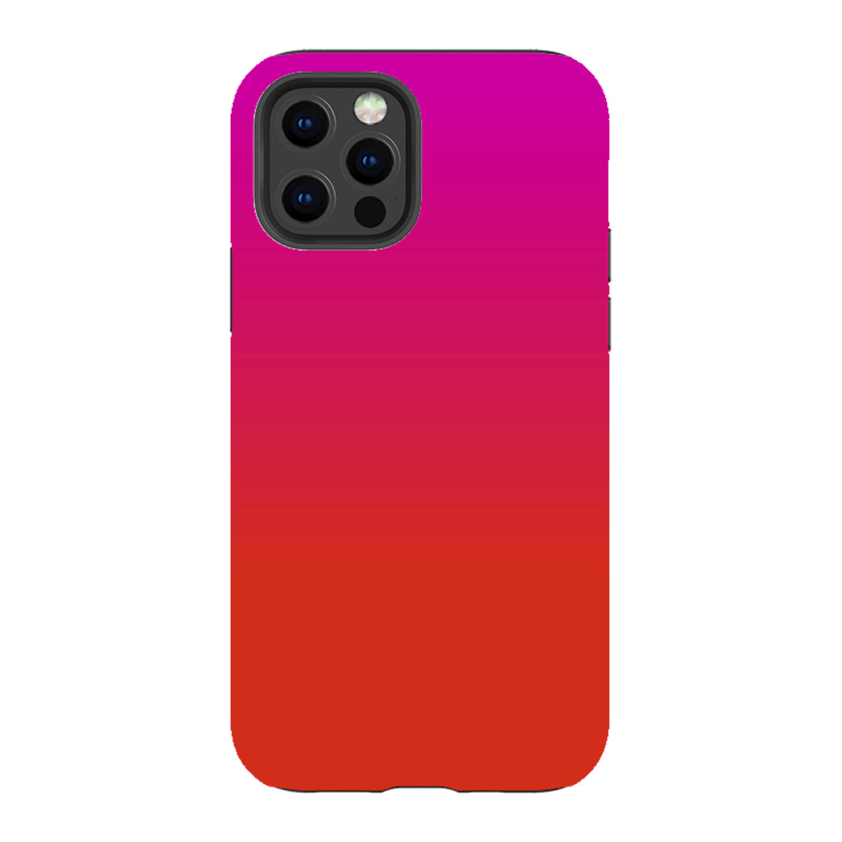 iPhone Tough Case in Geranium pink and orange gradient with dual-layer protection and precise camera cutouts.