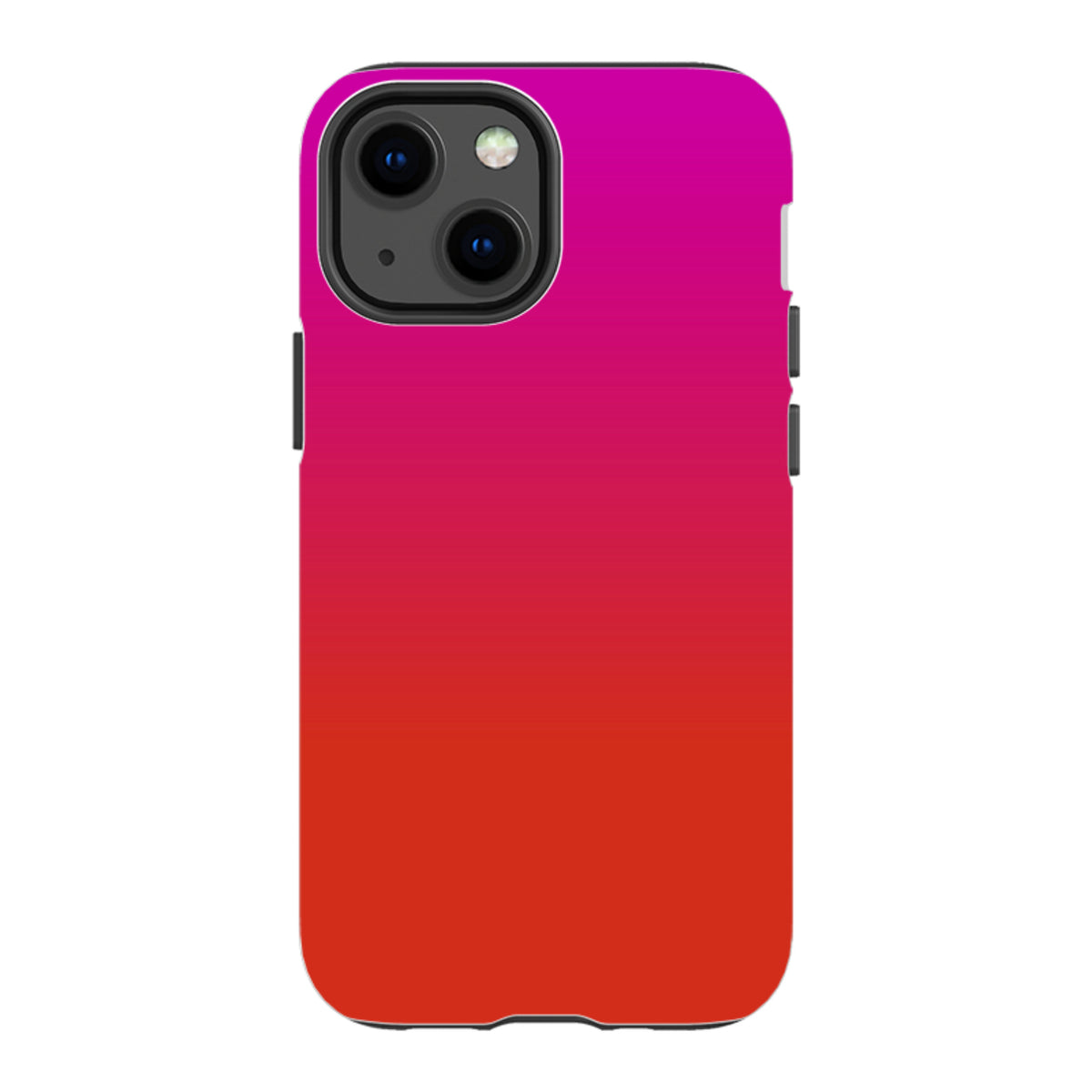 iPhone Tough Case in Geranium pink and red gradient with dual-layer protection and precise camera cutouts.