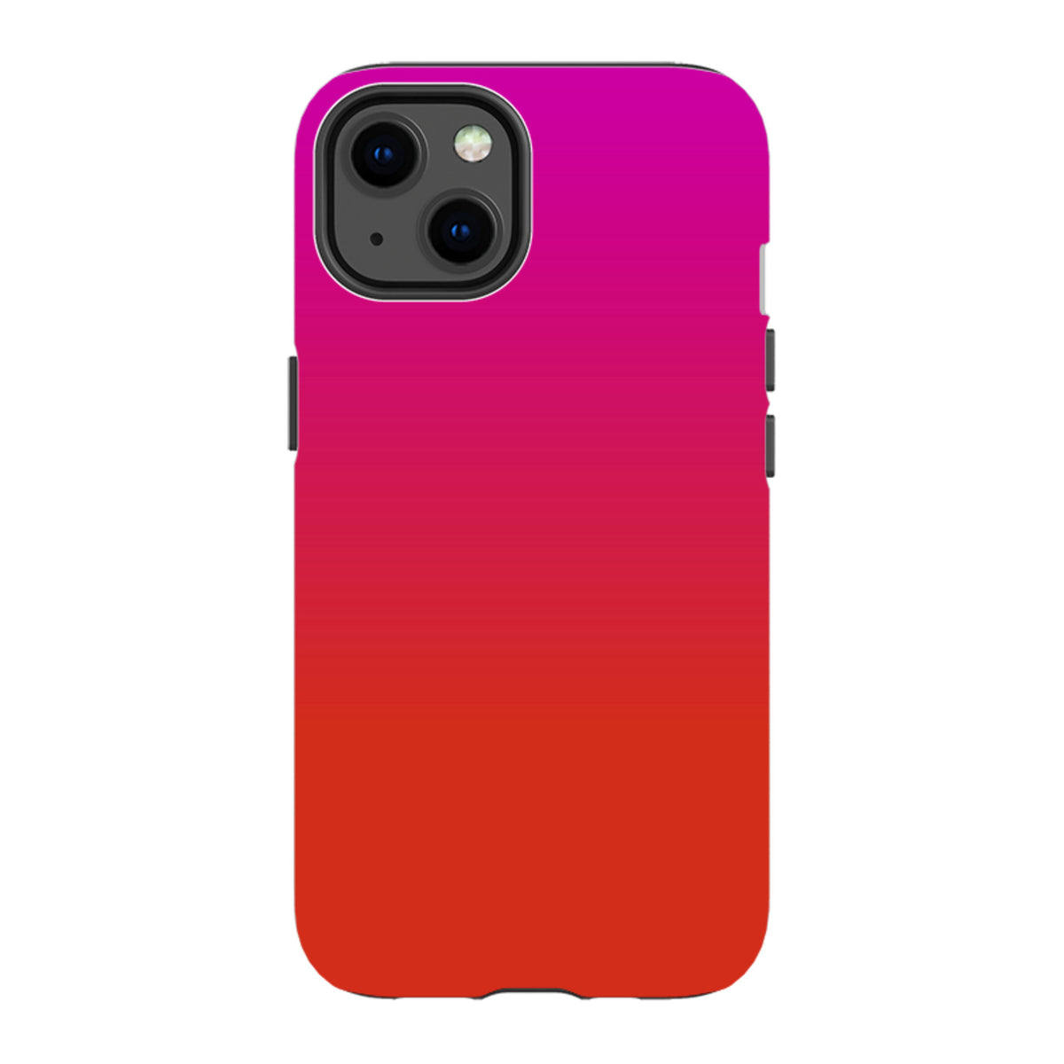 iPhone Tough Case in Geranium pink and red gradient with a dual-layer protective shell and precise camera cut-outs.