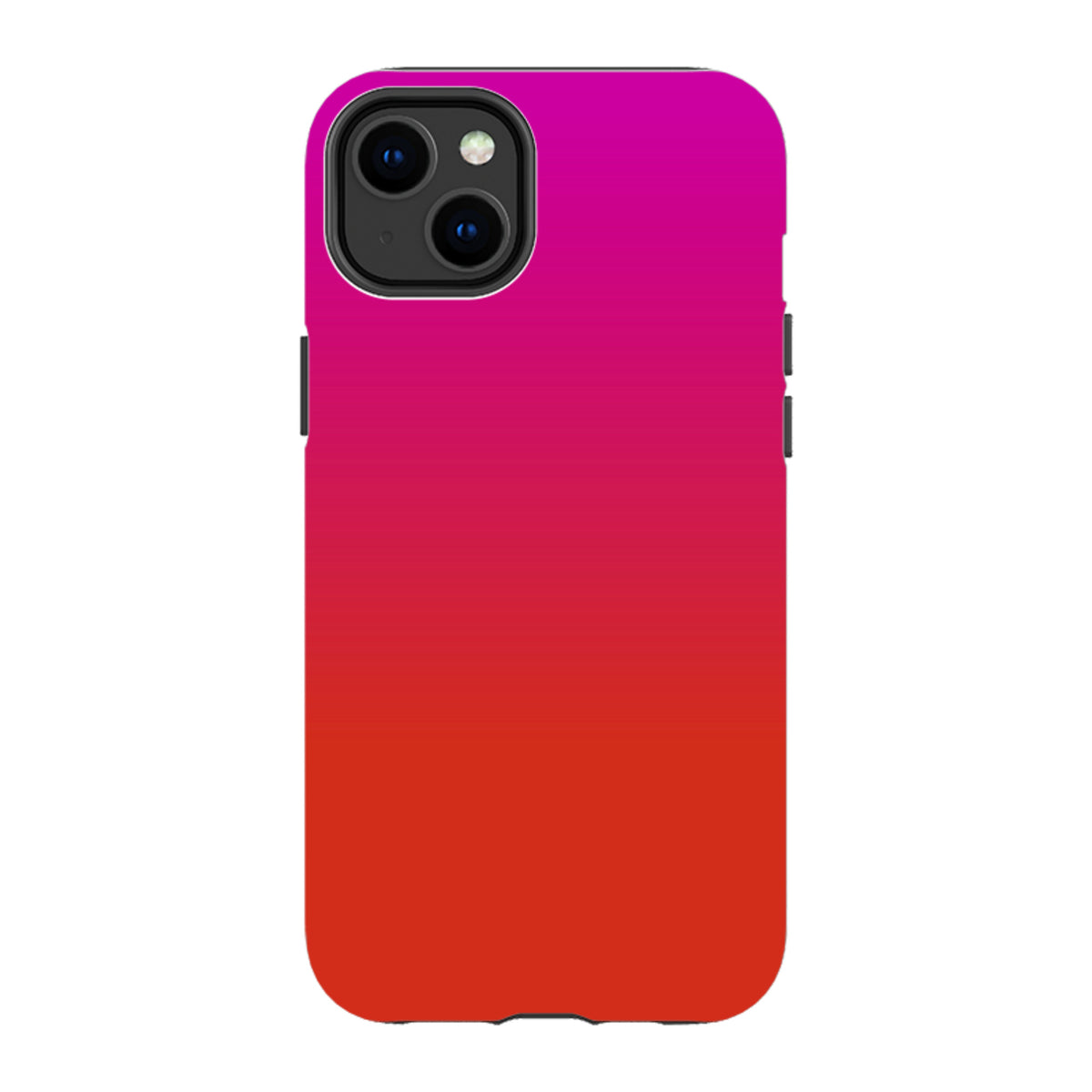 iPhone Tough Case in Geranium pink and red gradient with a dual-layer design and precise camera cut-outs.