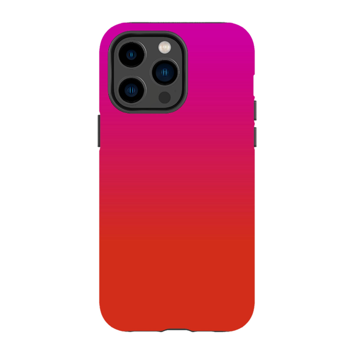 iPhone Tough Case in Geranium pink and red gradient with a dual-layer protective shell and precise camera cutouts.