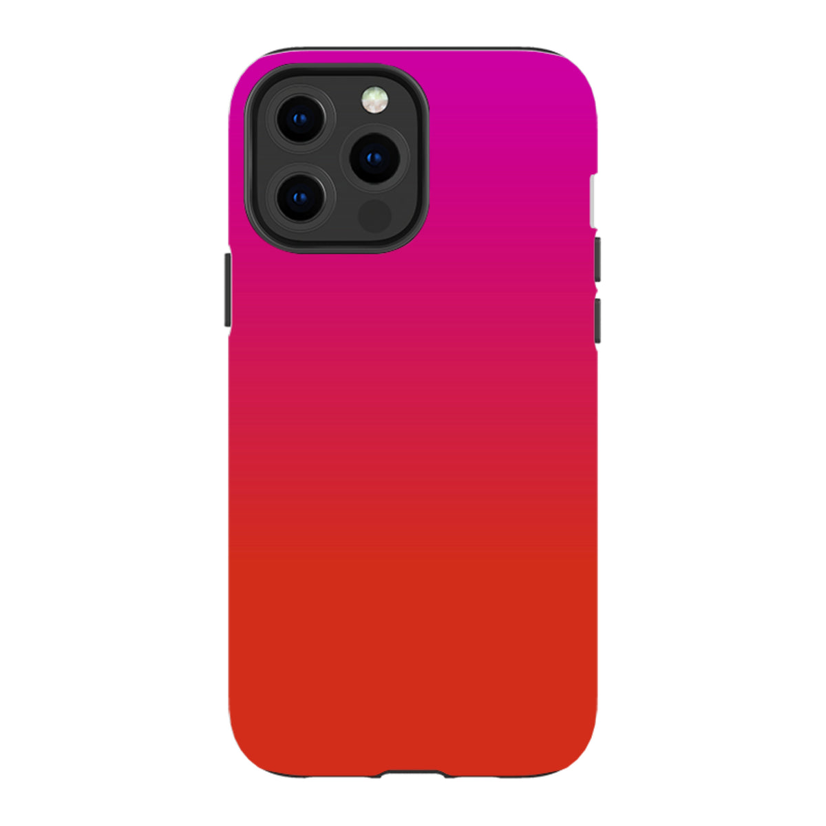 iPhone Tough Case in Geranium pink and red gradient with a dual-layer design and protective camera cutout.