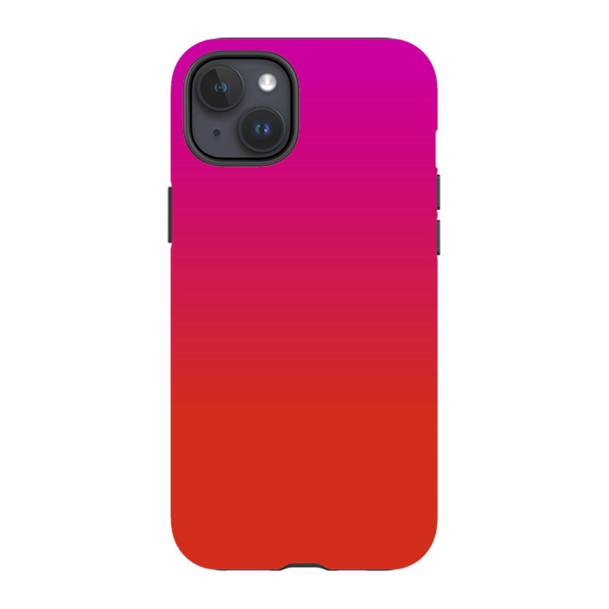 iPhone tough case with a vibrant pink to red gradient design, featuring a durable dual-layer shell and camera cutout.