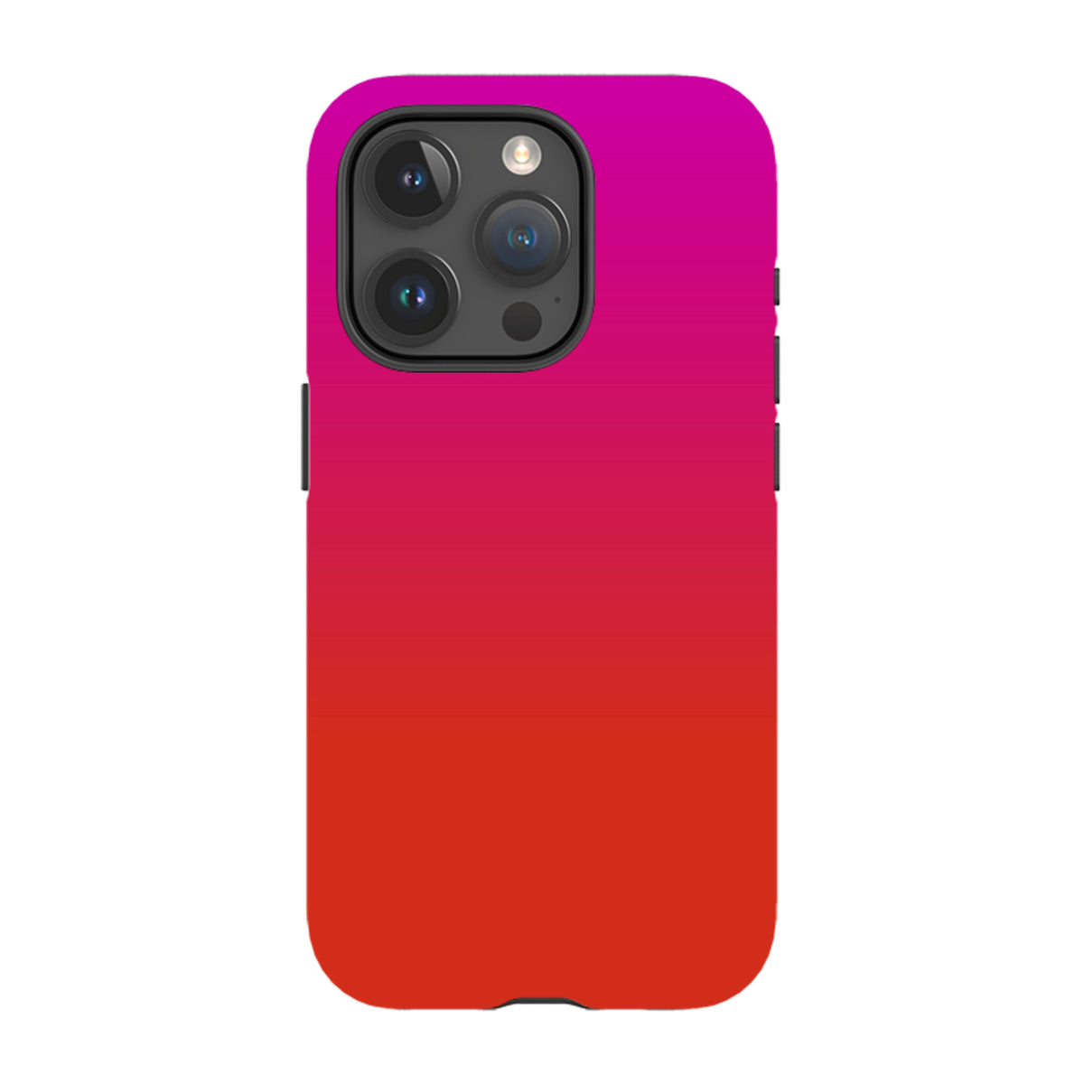 iPhone Tough Case in Geranium pink and red gradient with a durable dual-layer design and precise camera cut-outs.