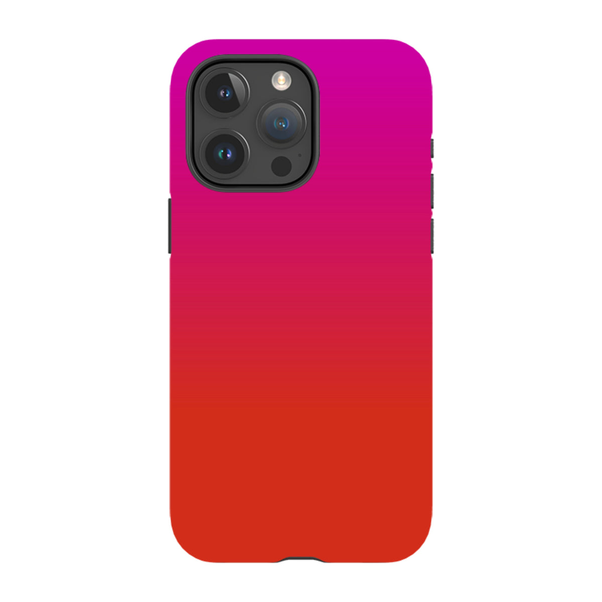 iPhone Tough Case in Geranium pink and red gradient with a durable dual-layer design and precise camera cutouts.