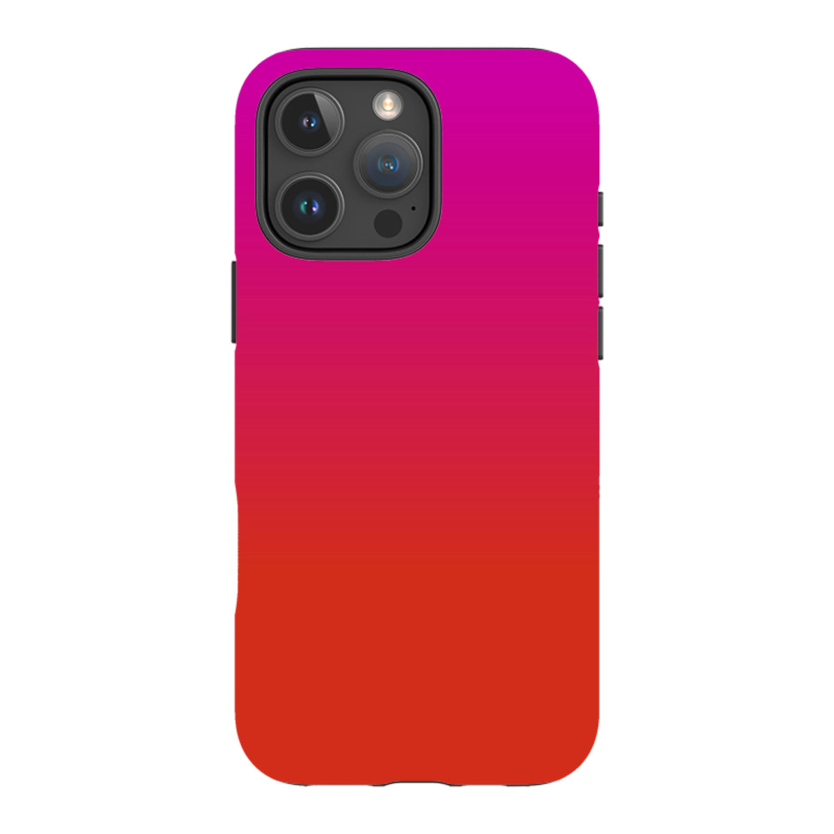 iPhone Tough Case in Geranium pink and red gradient with dual-layer protection and precise camera cutouts.